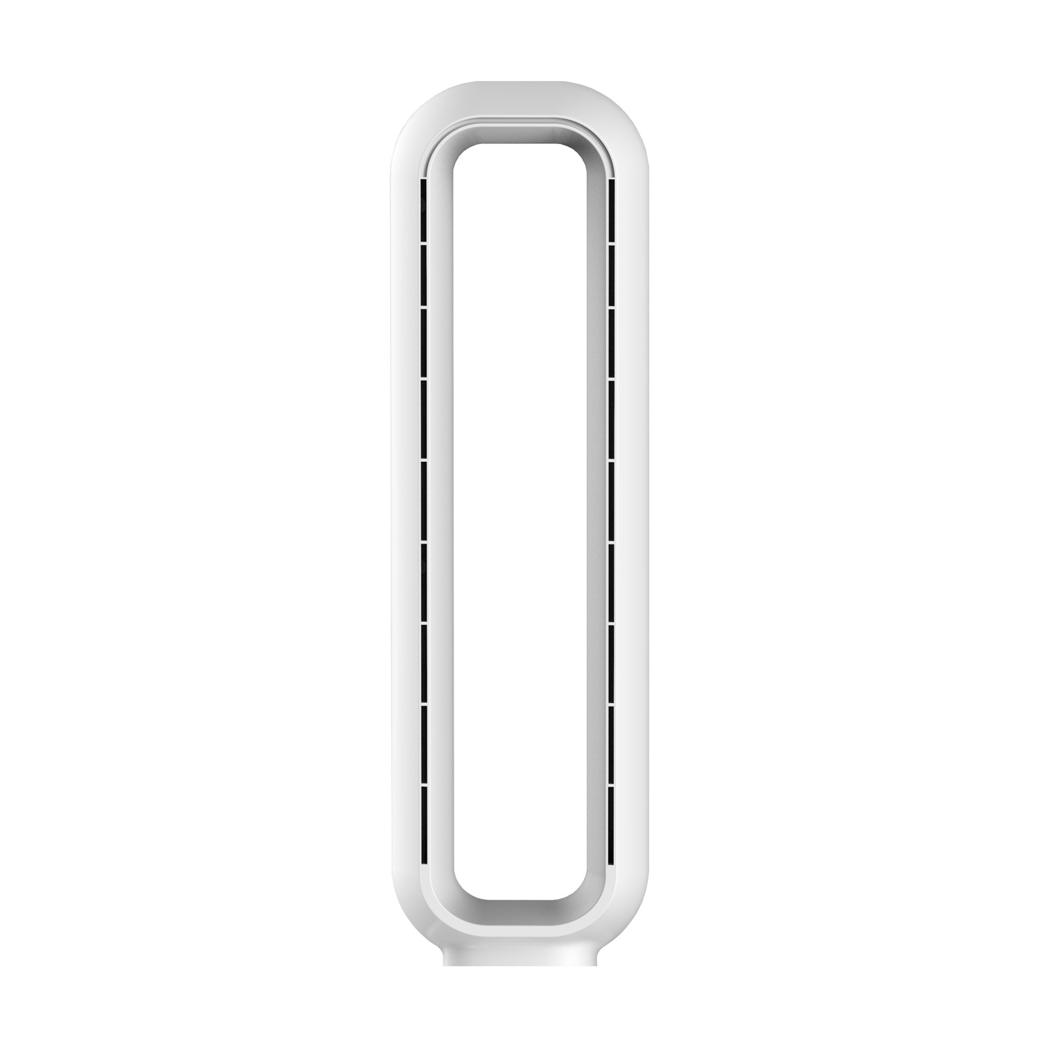 A white tower fan with a narrow, rectangular opening.