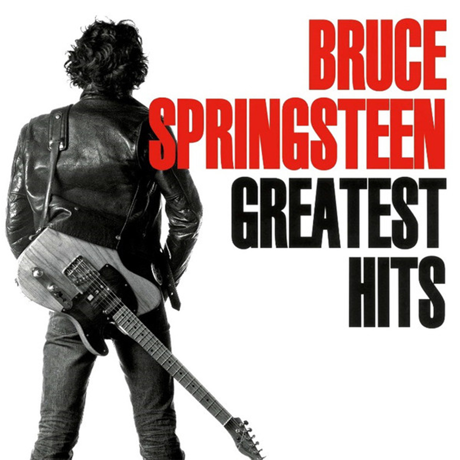 Bruce Springsteen con chitarra, testo "Greatest Hits".