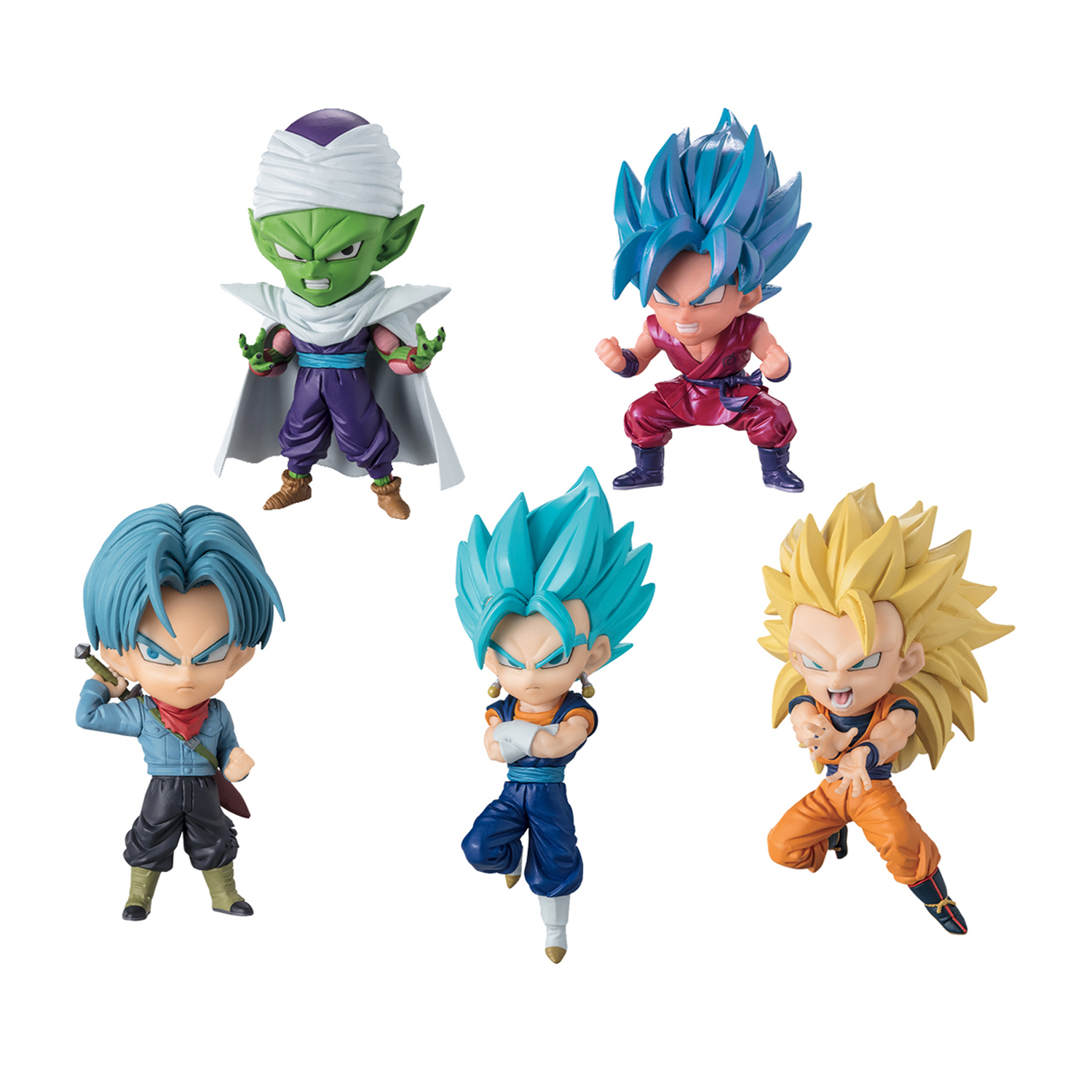 Cinque figure manga di Dragon Ball Z: Piccolo, Goku, Trunks, Vegito, Gohan.