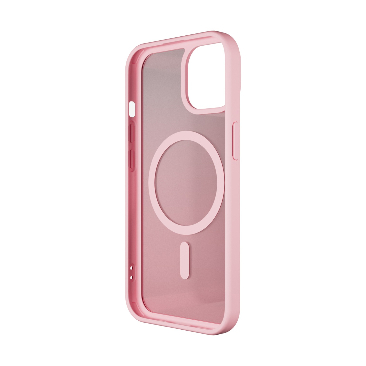 Una cover per telefono rosa con retro trasparente e anello magnetico.