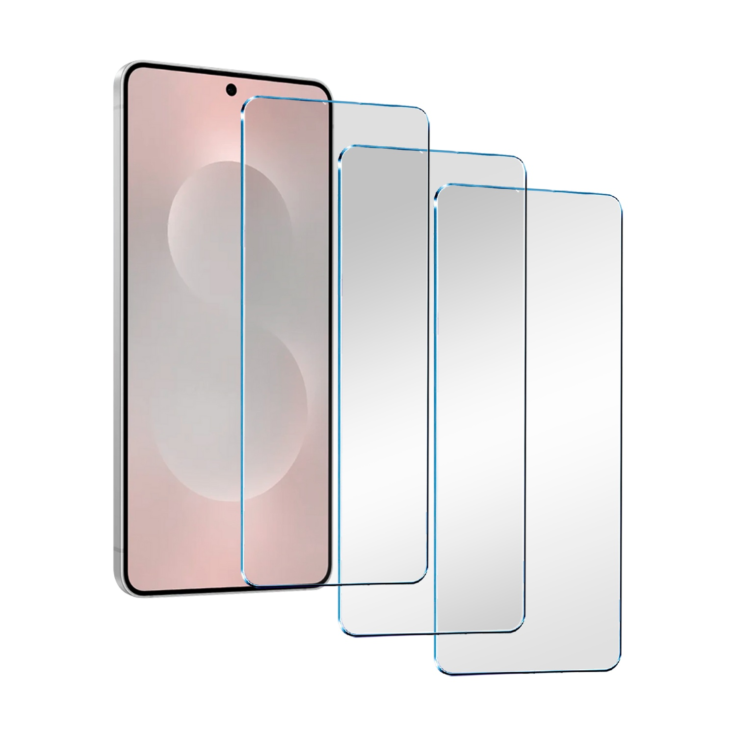 Uno smartphone con tre protezioni per lo schermo davanti.