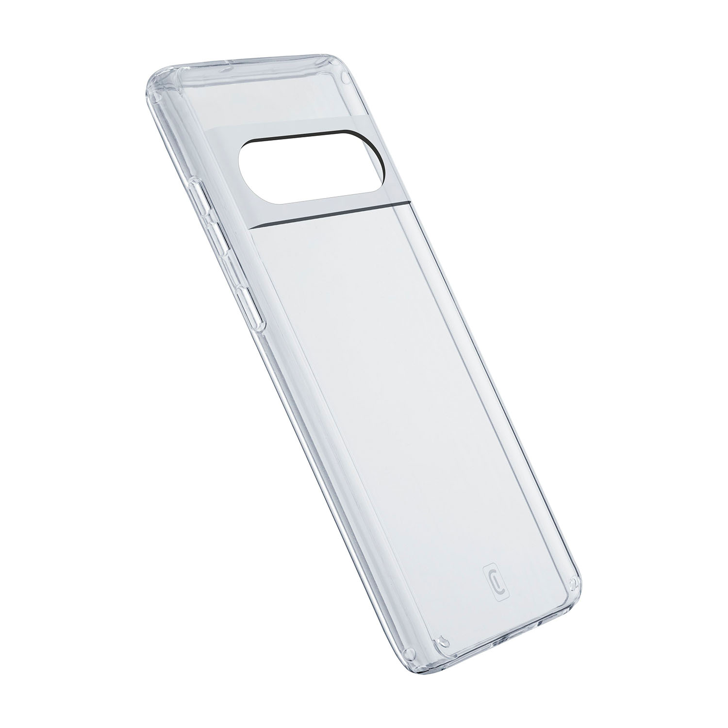 Clear phone case with cutout for camera module and buttons.