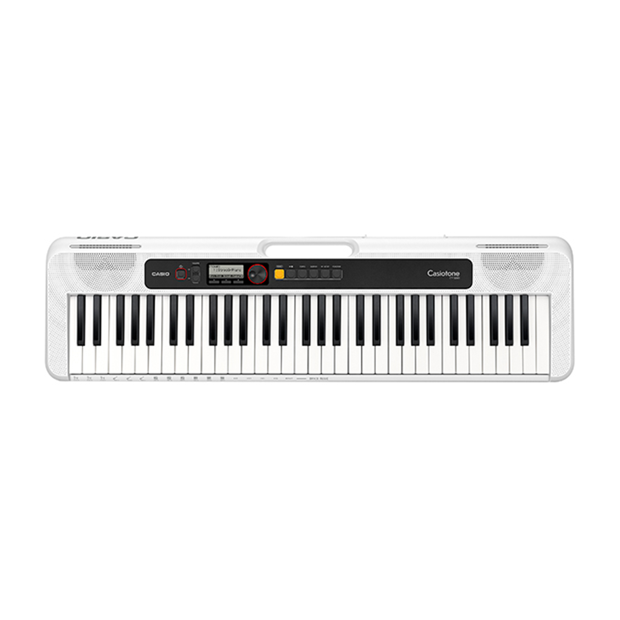 Biała klawiatura Casio CT-S100 z czarnymi i białymi klawiszami.