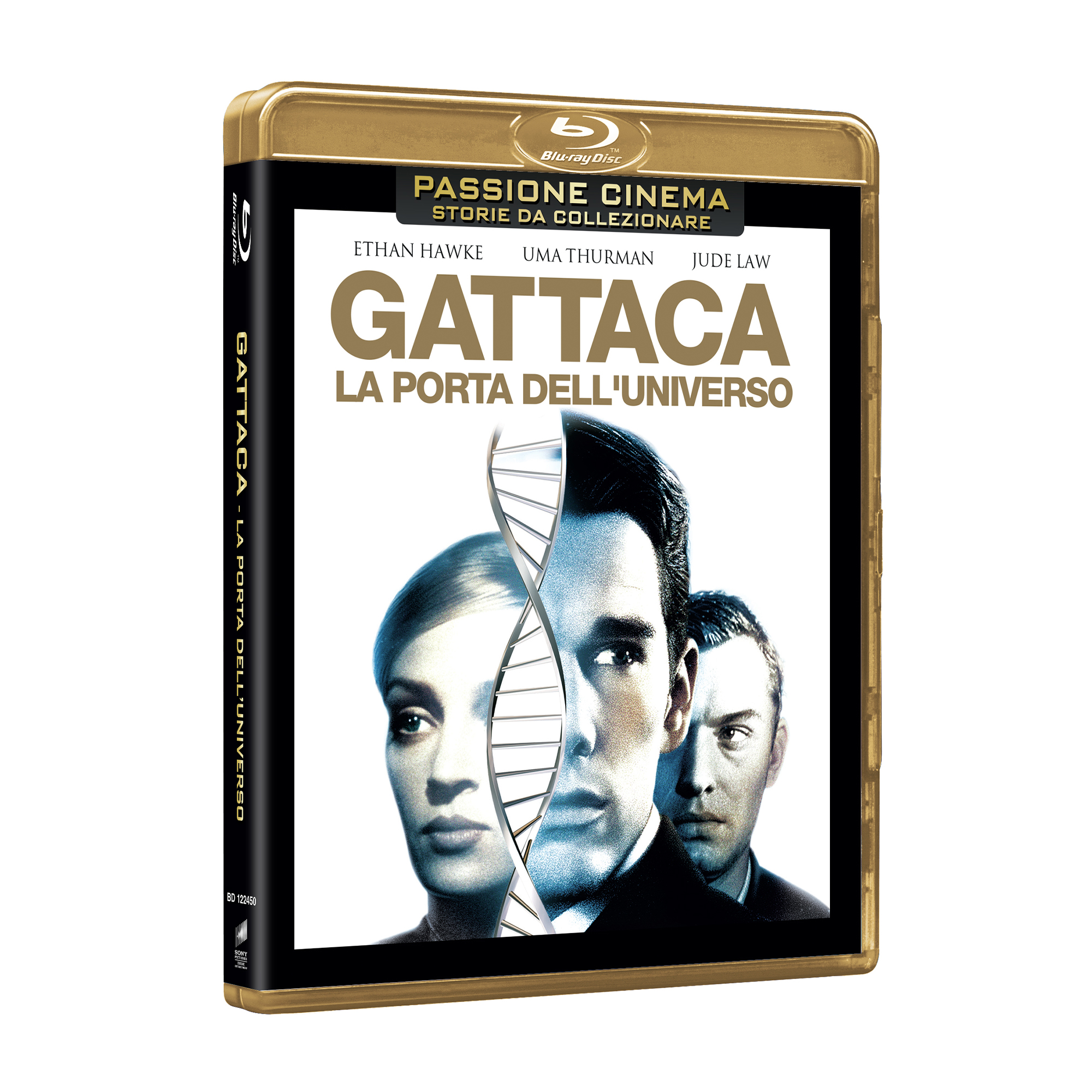 Custodia Blu-ray Gattaca con volti e filamento di DNA.