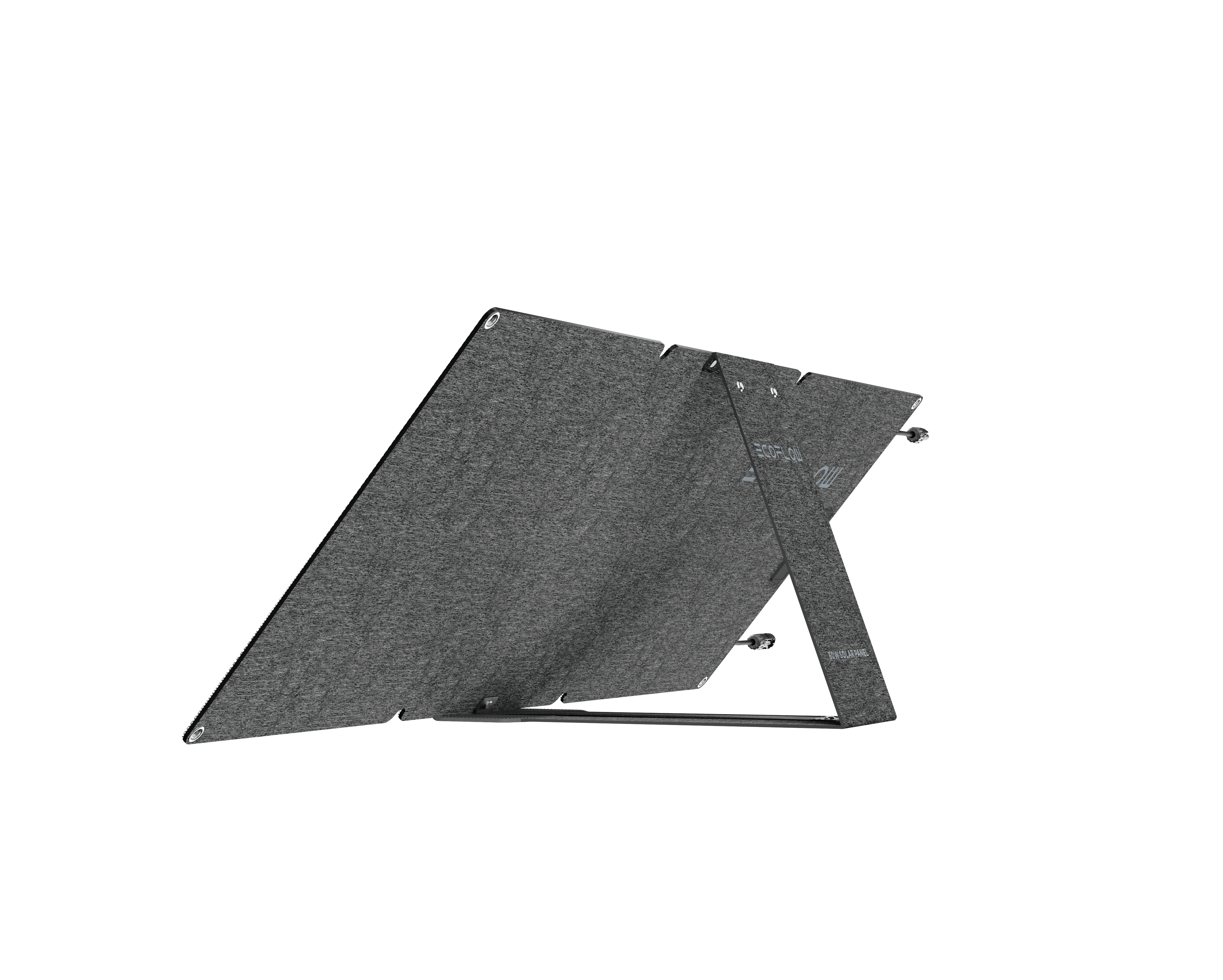 A gray solar panel with a stand and connectors on a white background.