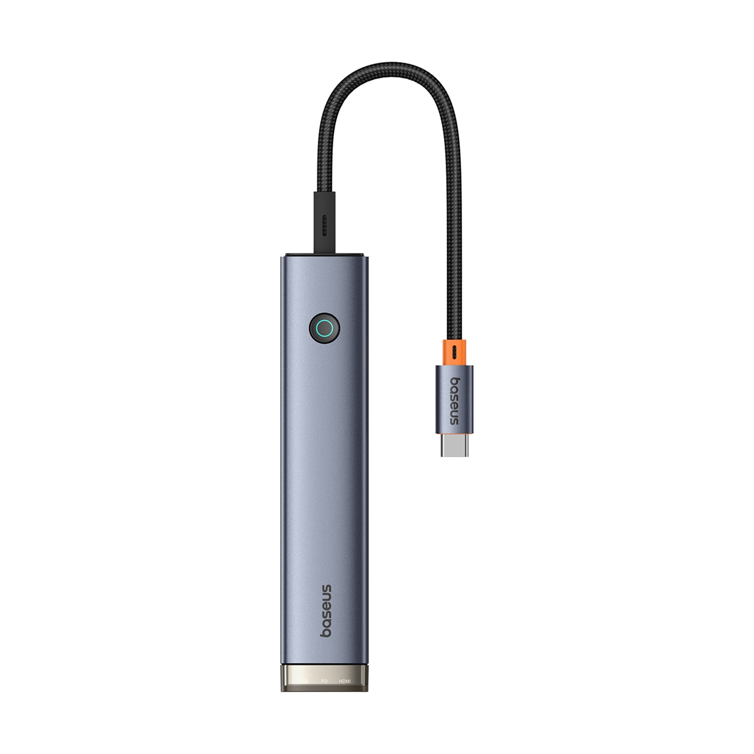 Grauer USB-C-Adapter mit Kabel und Anschluss.