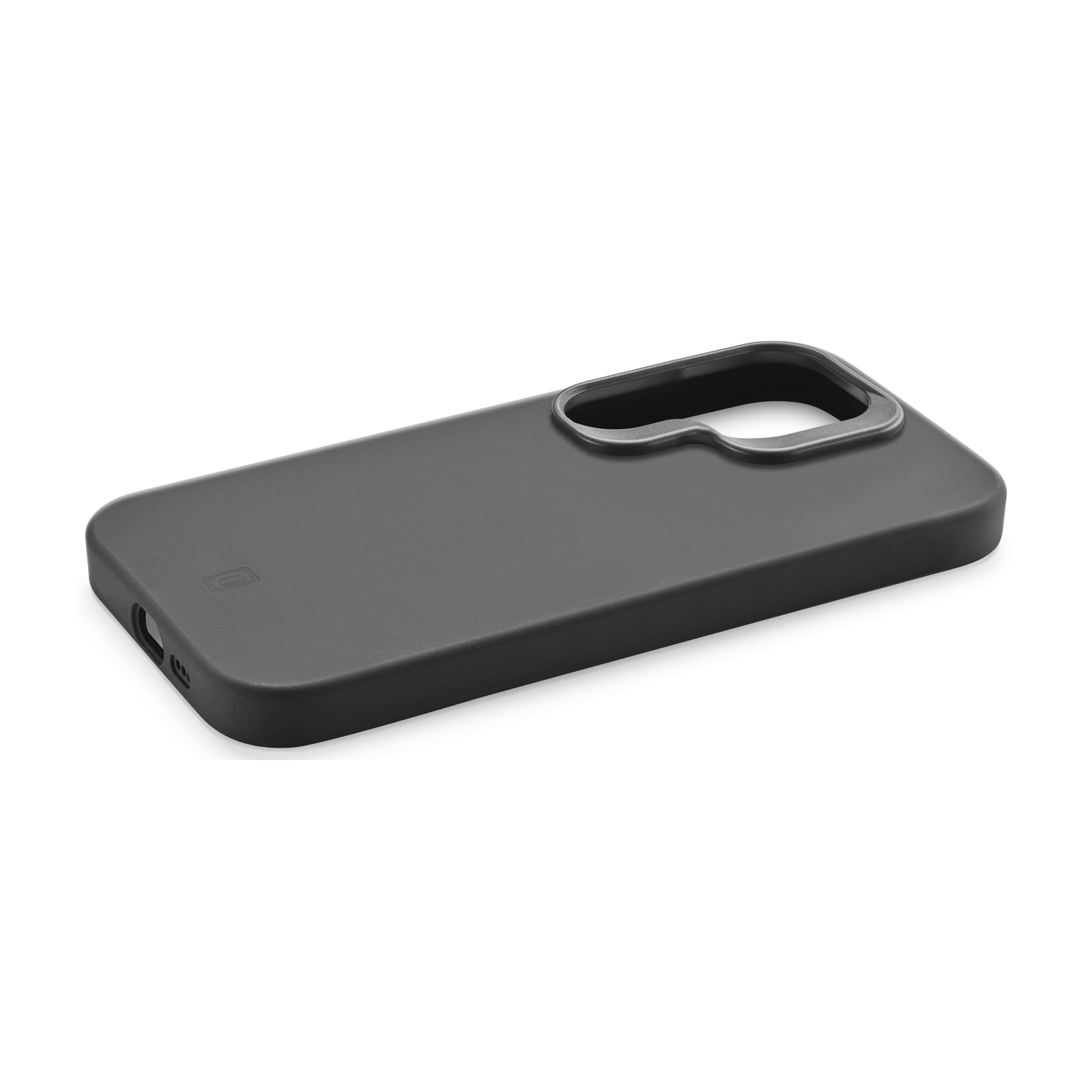 Custodia grigio scuro per telefono con ritaglio per fotocamera.