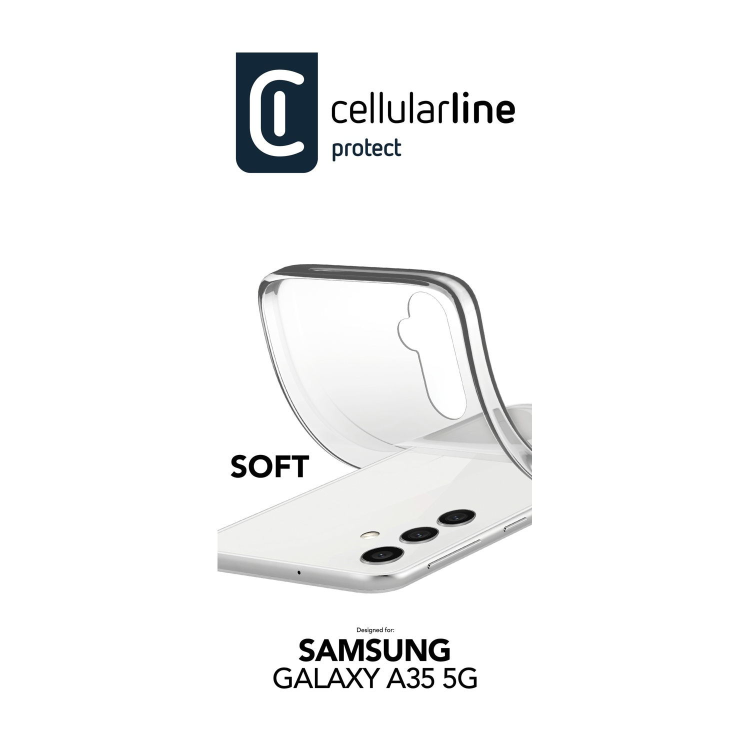 Custodia trasparente per Samsung Galaxy A35 5G con testo "SOFT".