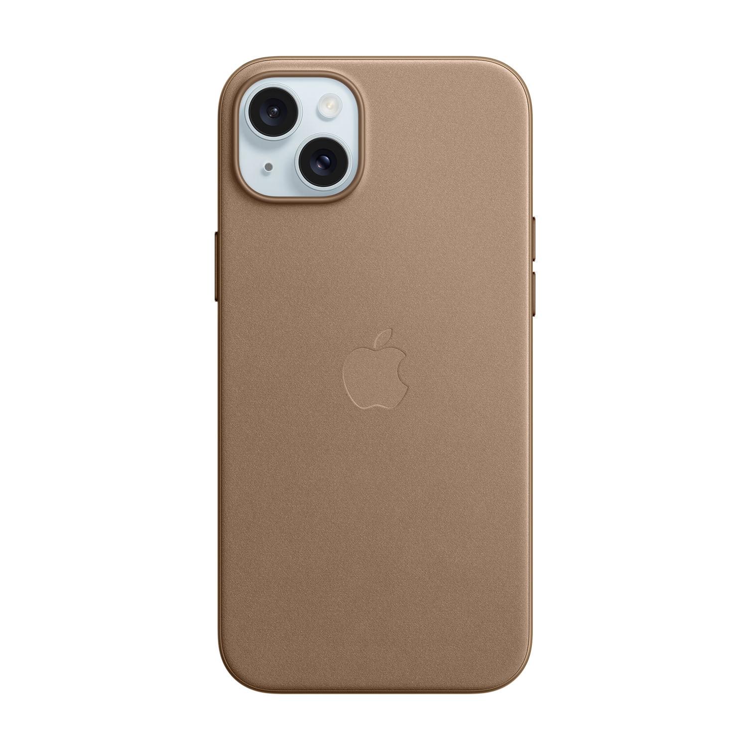 Brown phone case with Apple logo and camera cutout.
