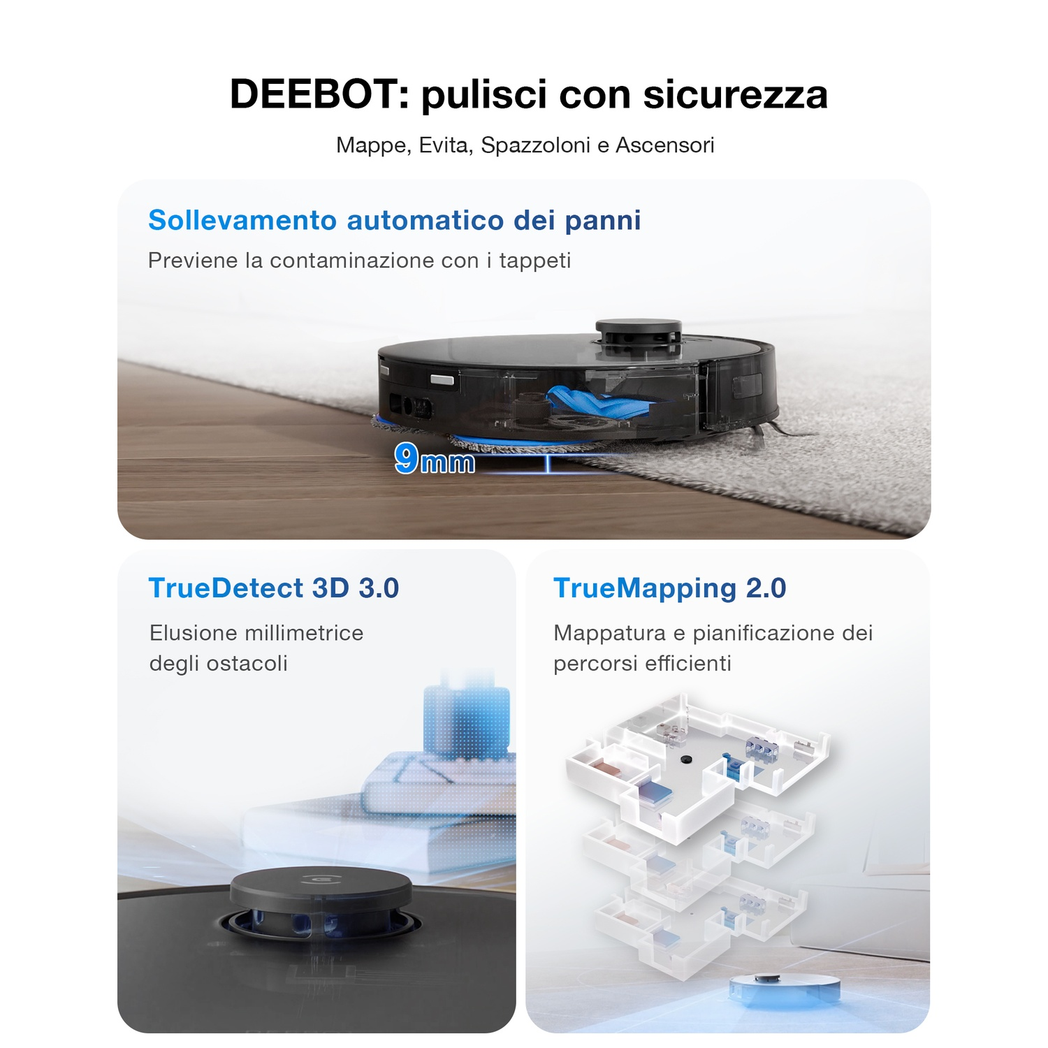 Ein Saugroboter hebt seine Wischmopps automatisch an, wenn er Teppiche erkennt.