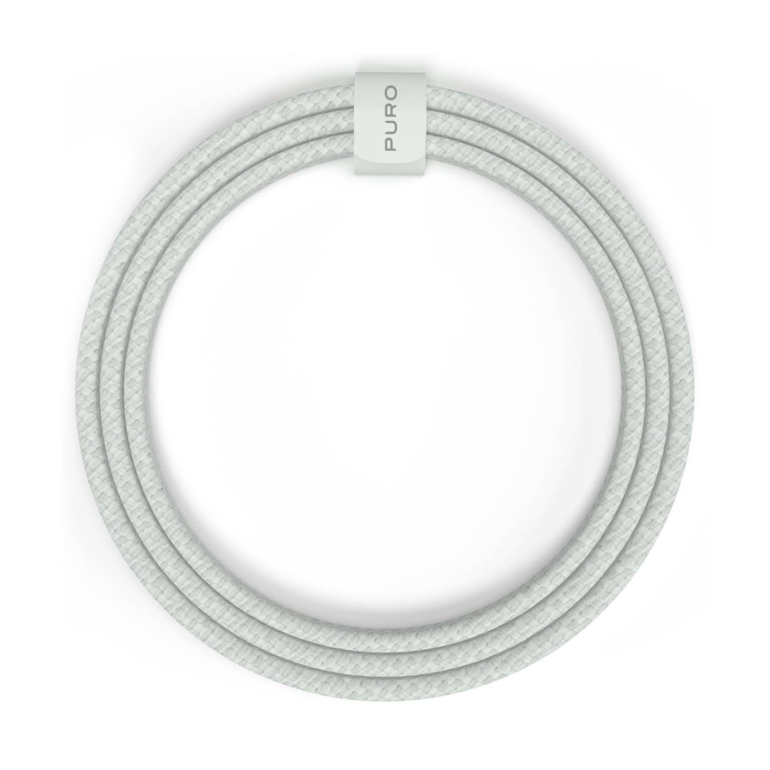 Een witte kabel, in een cirkel gerangschikt op een witte achtergrond.