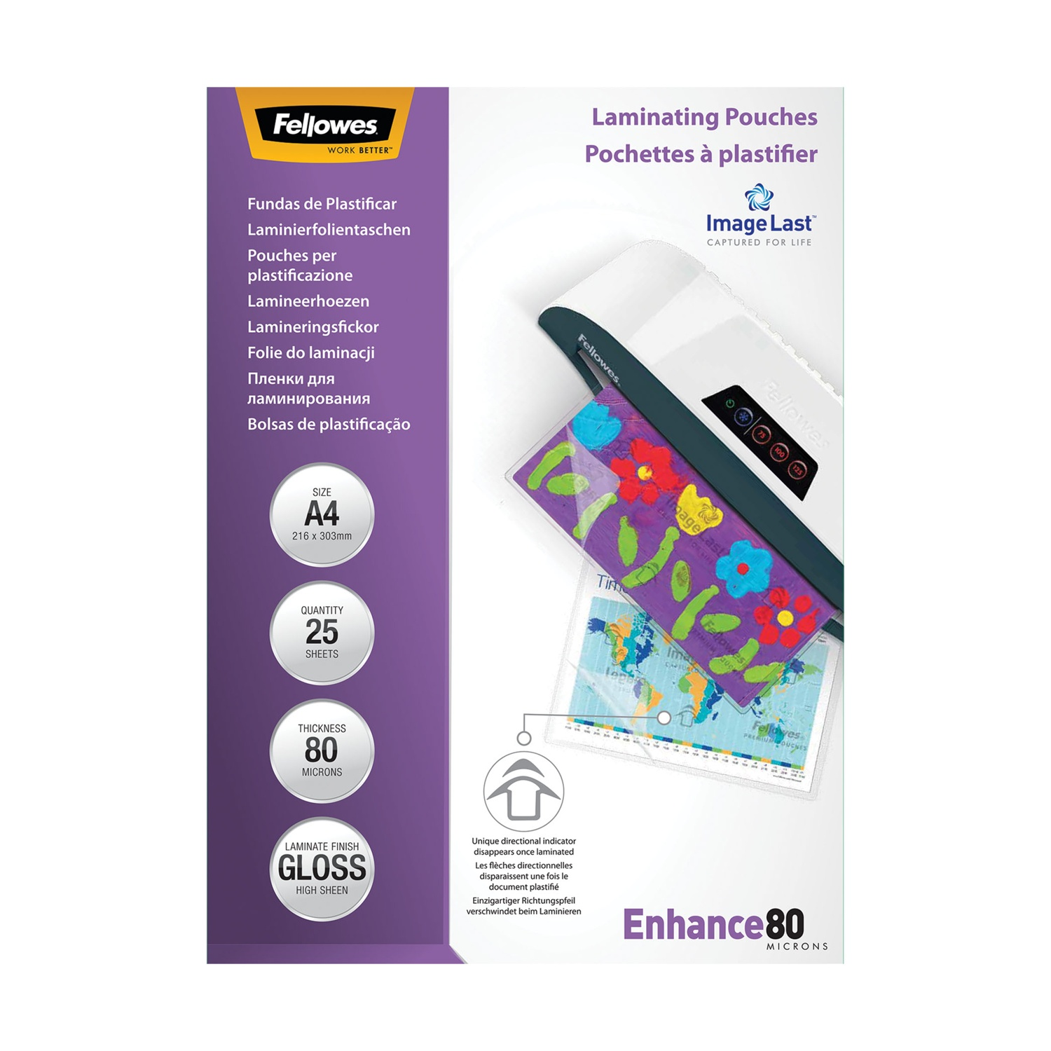 Fellowes Laminierfolien: A4, 25 Stück, 80 Mikron, Glanz-Finish.