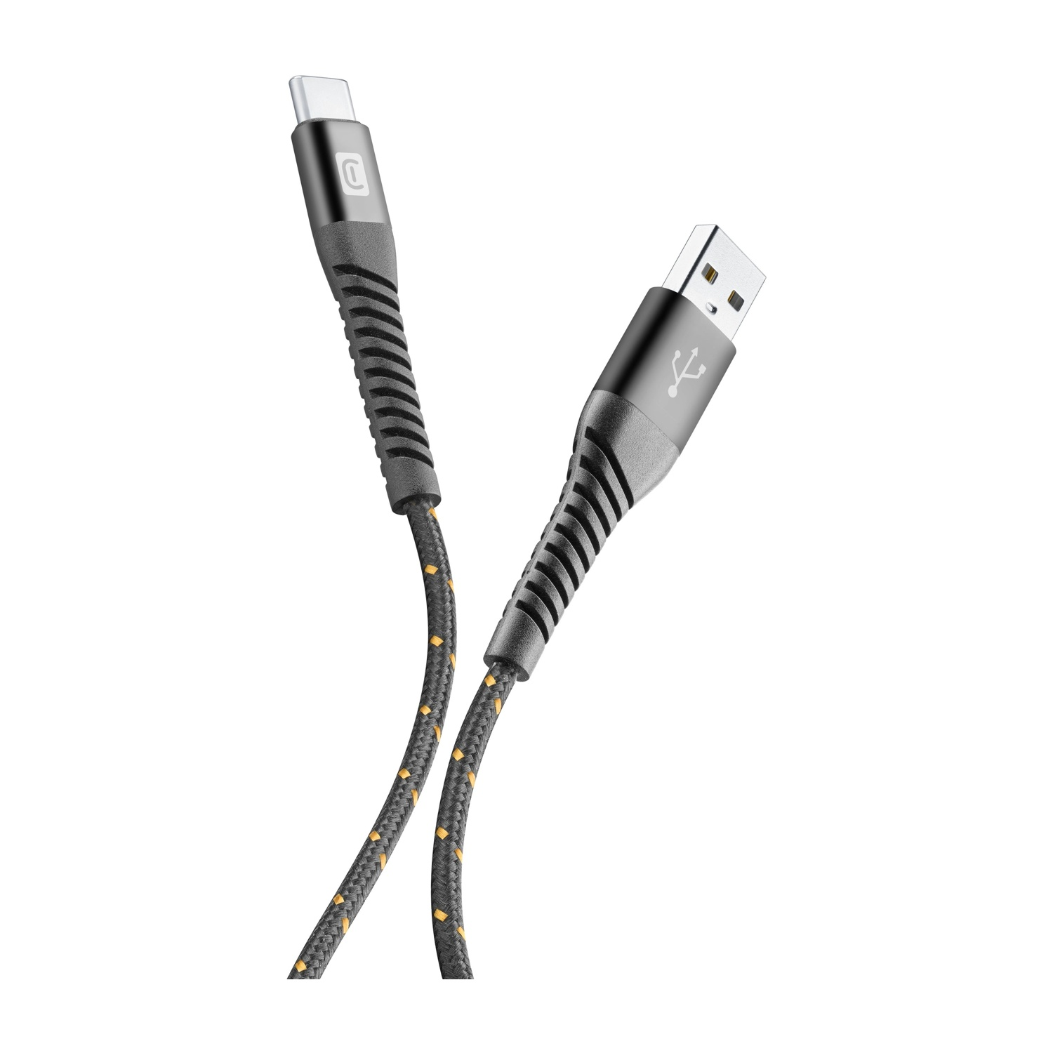 Un connecteur USB-C et un USB-A sur un câble tressé.
