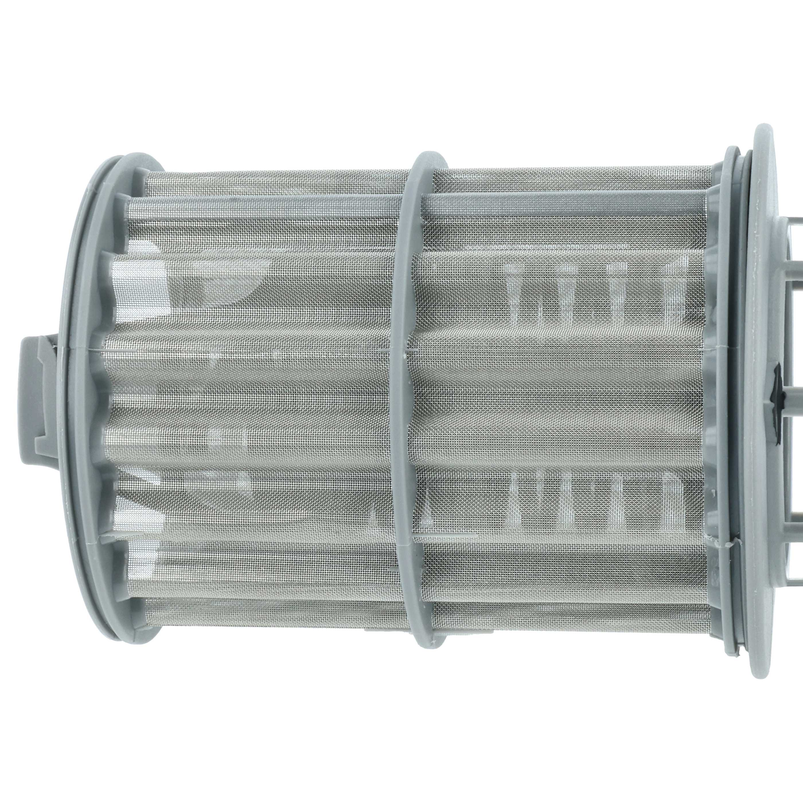 Grauer Siebfilter mit Metallgewebe und Kunststoffrahmen.