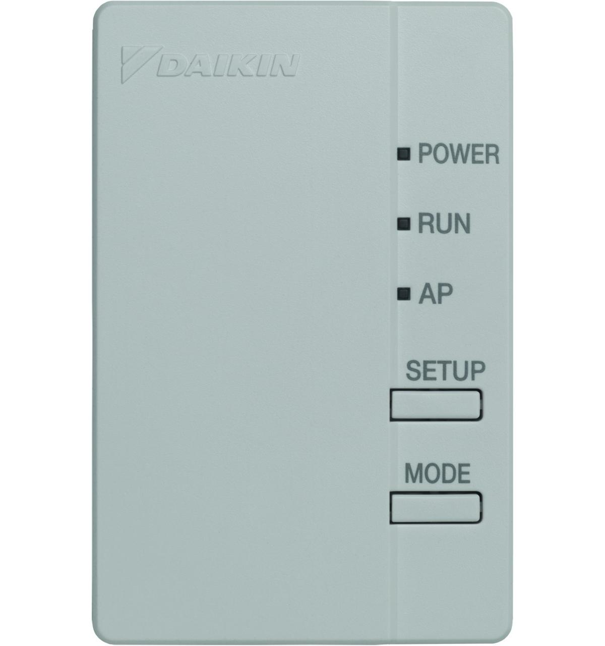 Un dispositivo Daikin con indicatori di accensione, funzionamento e AP, e pulsanti di impostazione e modalità.