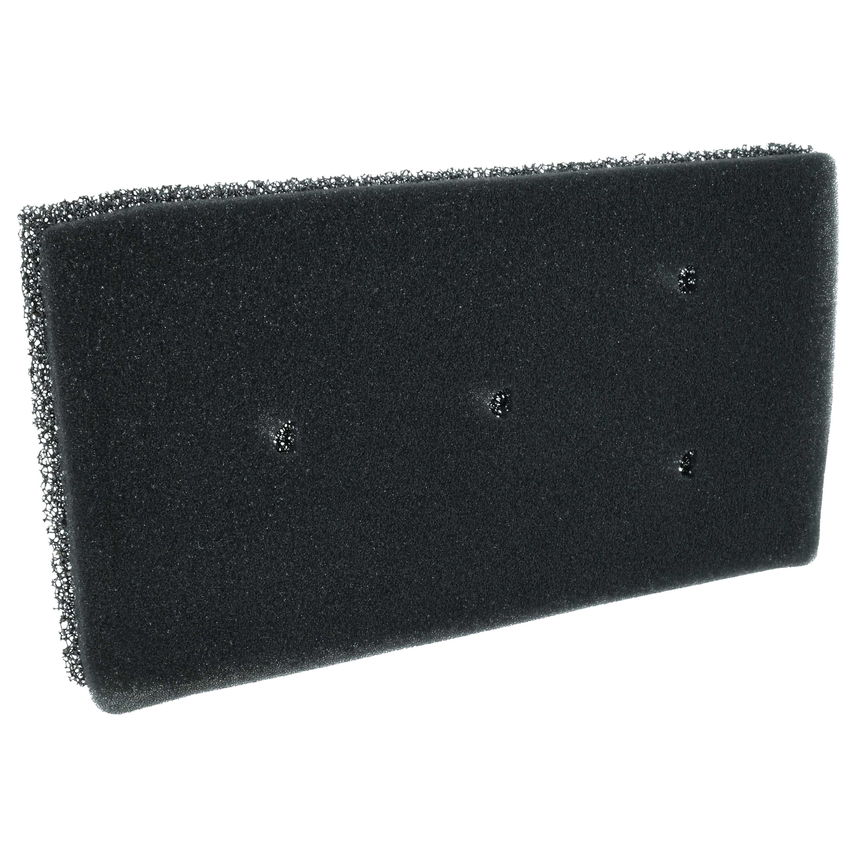 Ein schwarzer Schaumstofffilter mit rechteckiger Form und sichtbaren Poren.