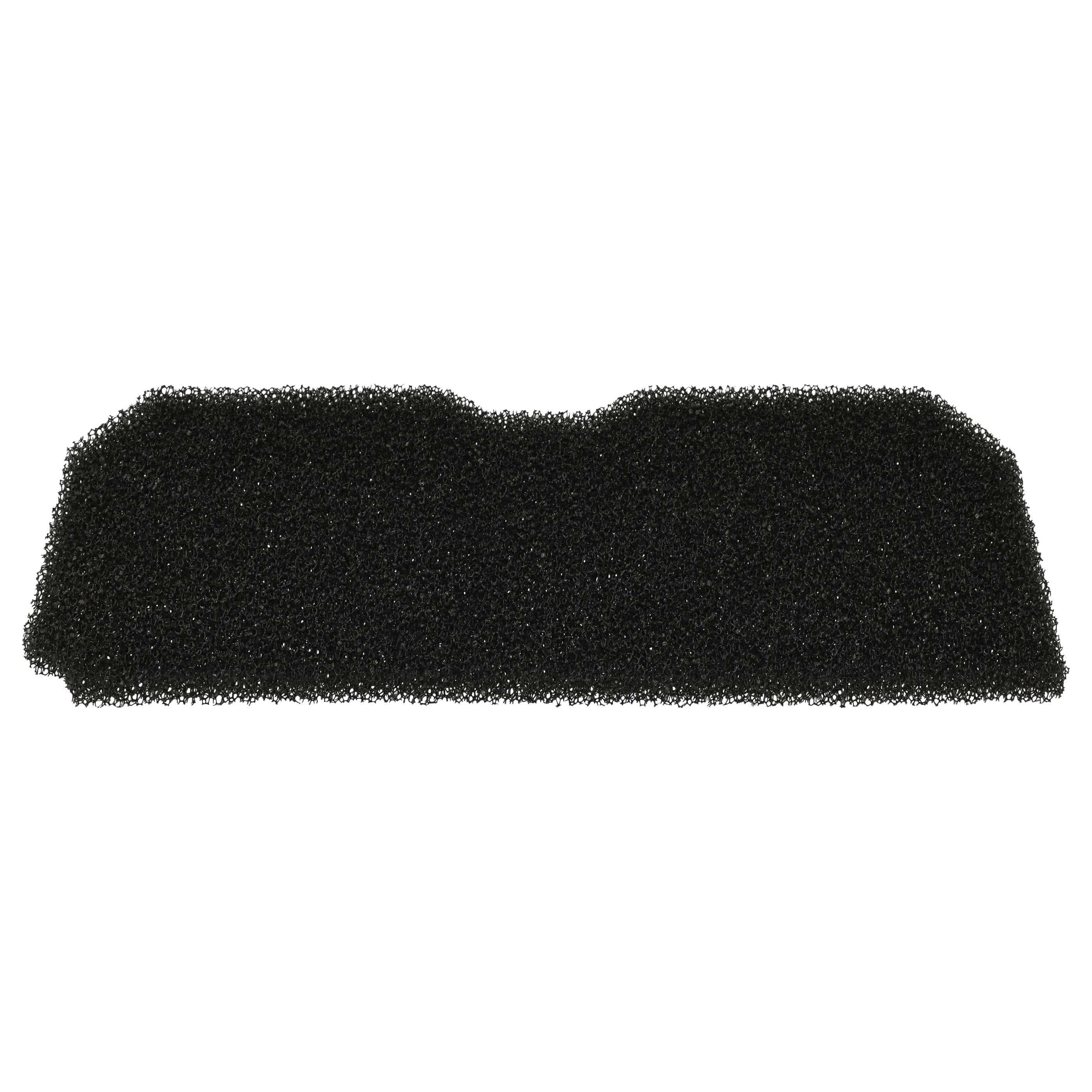 Schwarzer Schaumstofffilter mit unregelmäßiger Oberkante, auf weißem Hintergrund.