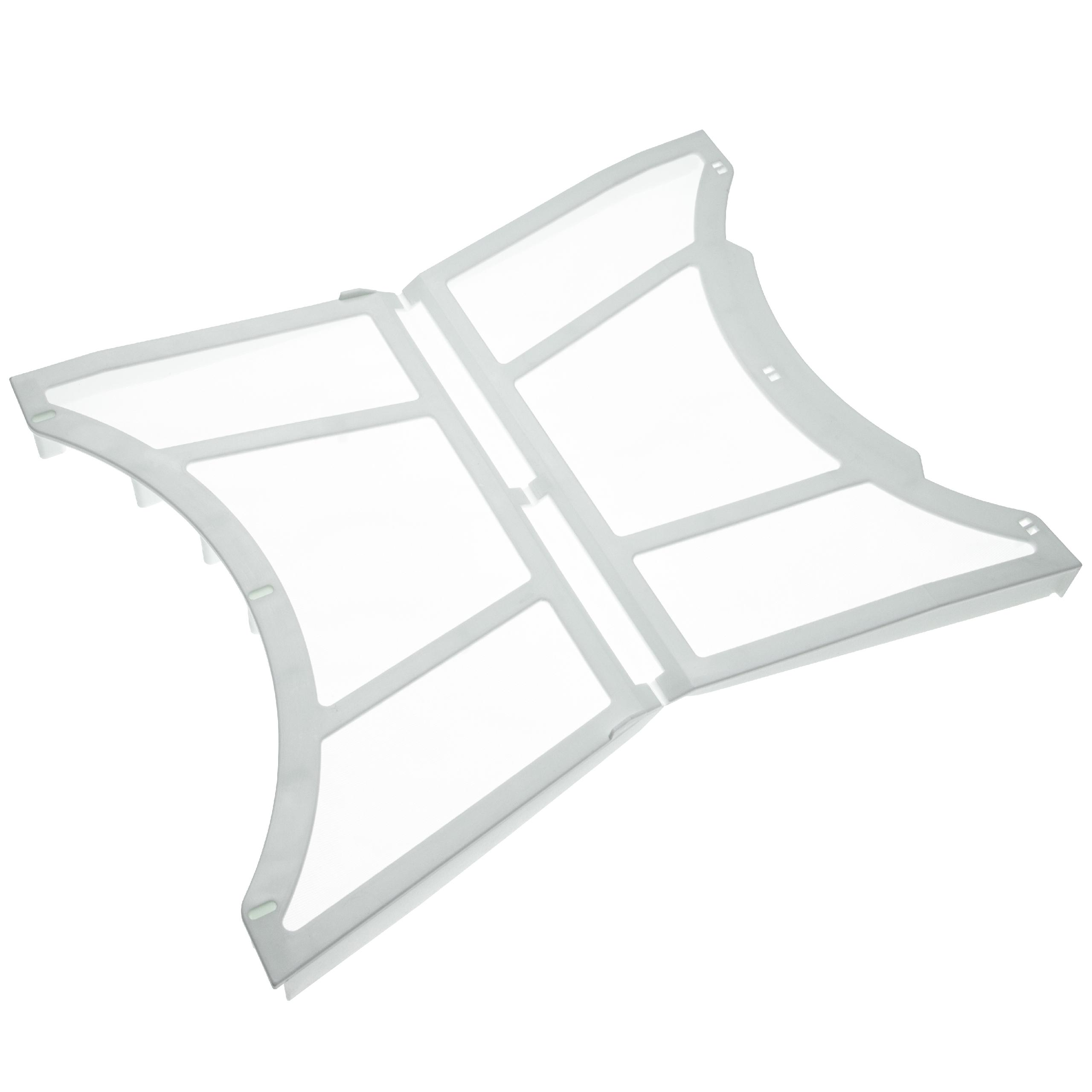 Ein weißer Wäschetrockner-Flusenfilter mit rechteckigen Öffnungen.