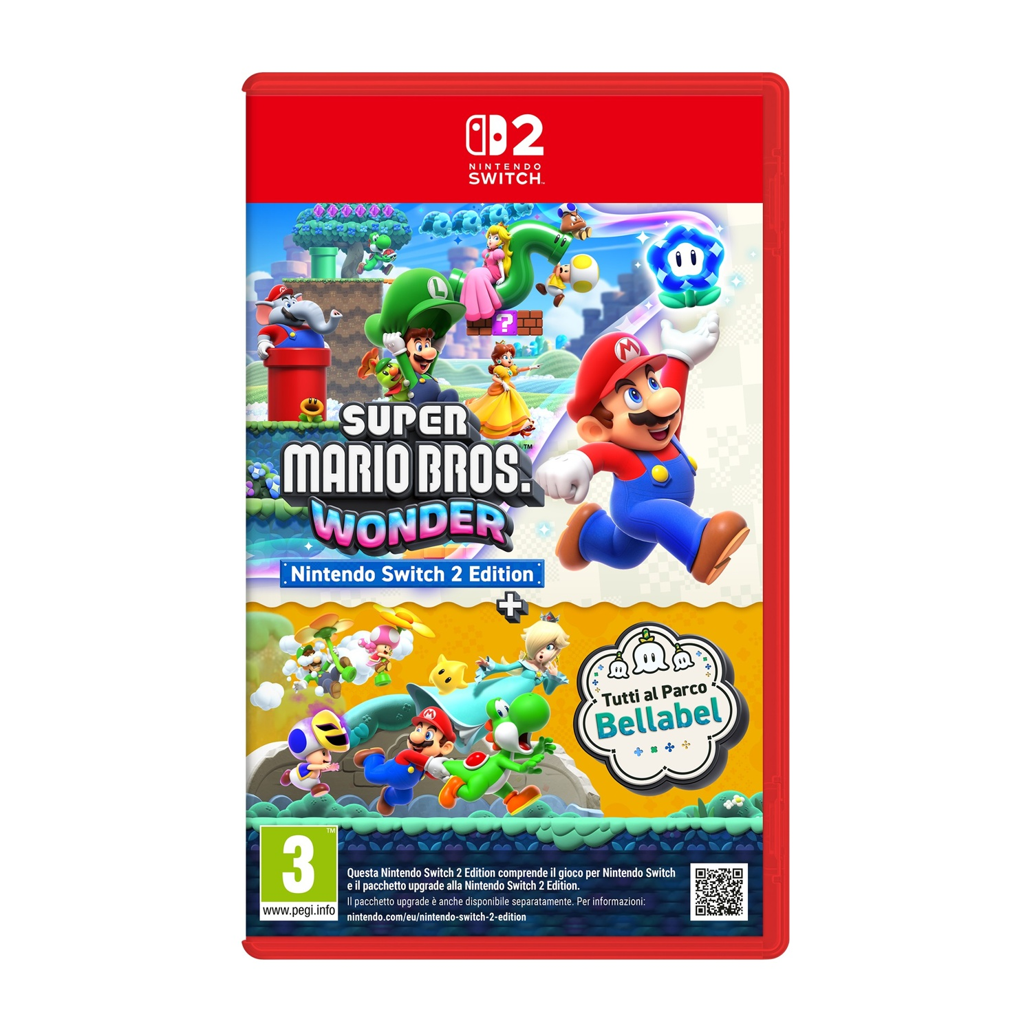 Okładka Super Mario Bros. Wonder Nintendo Switch 2 Edition z Mario, Luigi, Peach, Yoshi.