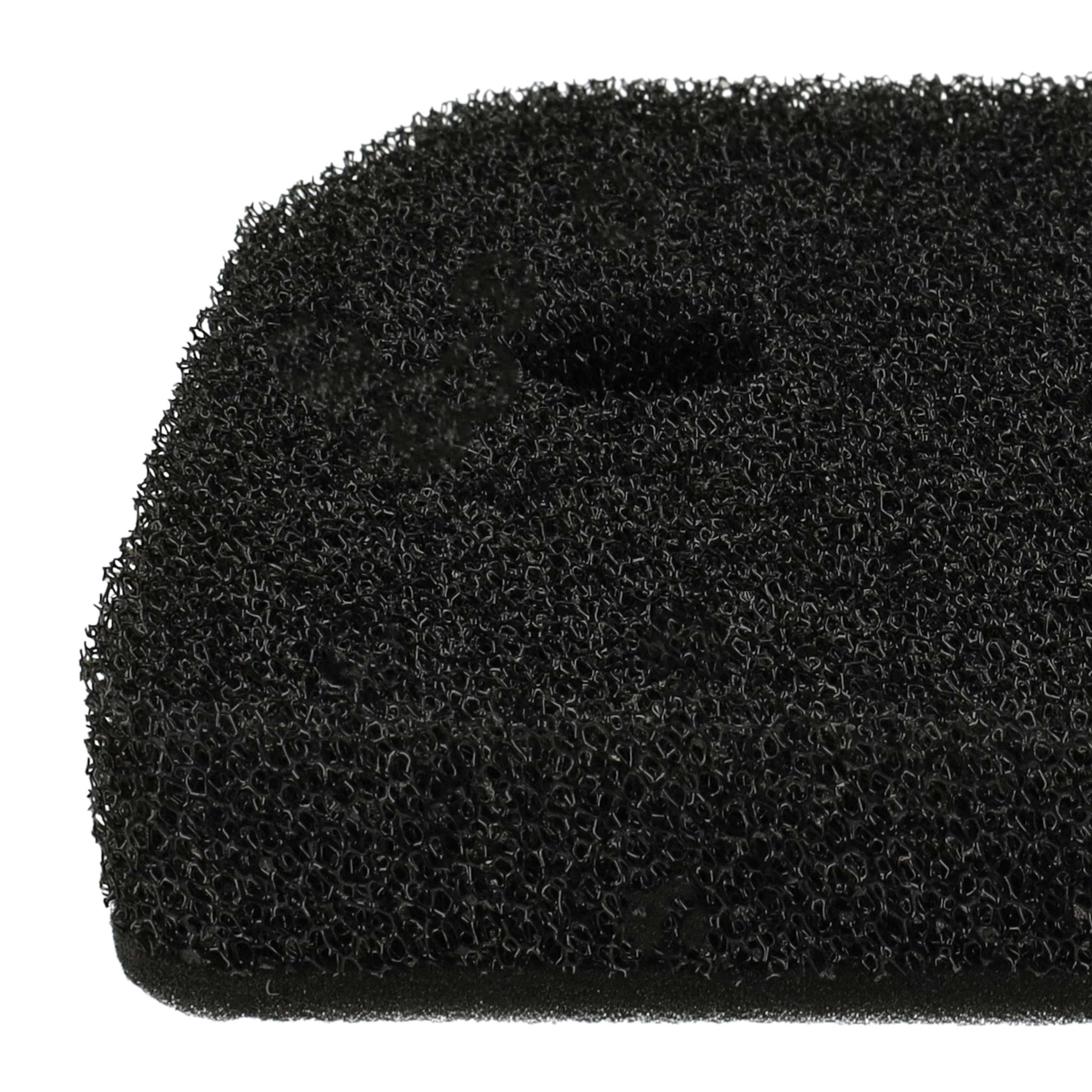 Ein schwarzes Schaumstofffilter-Detail auf weißem Hintergrund, mit sichtbaren Poren.