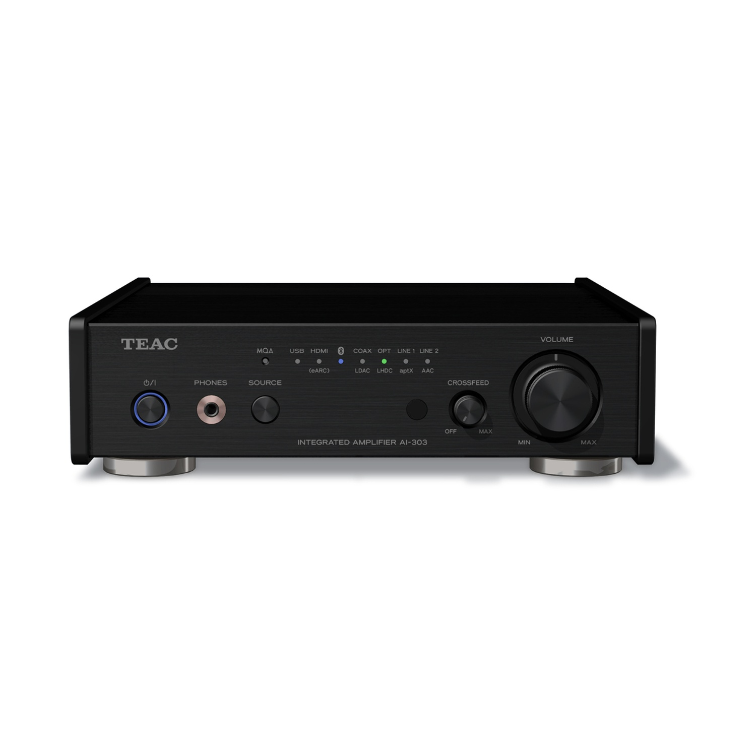 Schwarzer TEAC integrierter Verstärker AI-303 mit Drehreglern und Knöpfen.