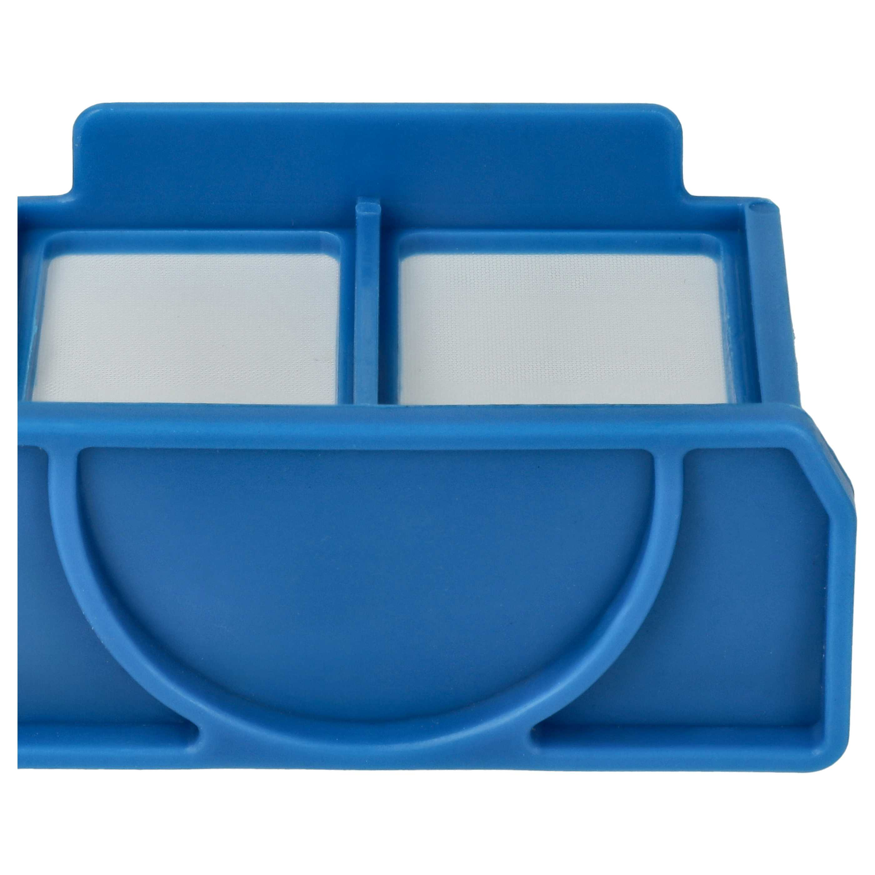 Blauer Kunststofffilter mit zwei weißen Gitterfenstern.