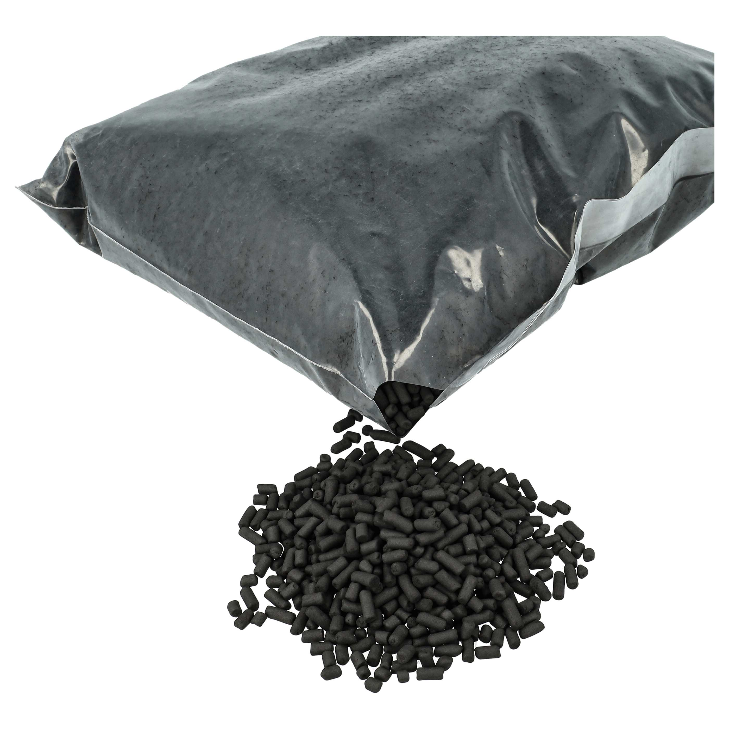 Eine offene schwarze Plastiktüte, aus der kleine schwarze Pellets auf einen Haufen fallen.