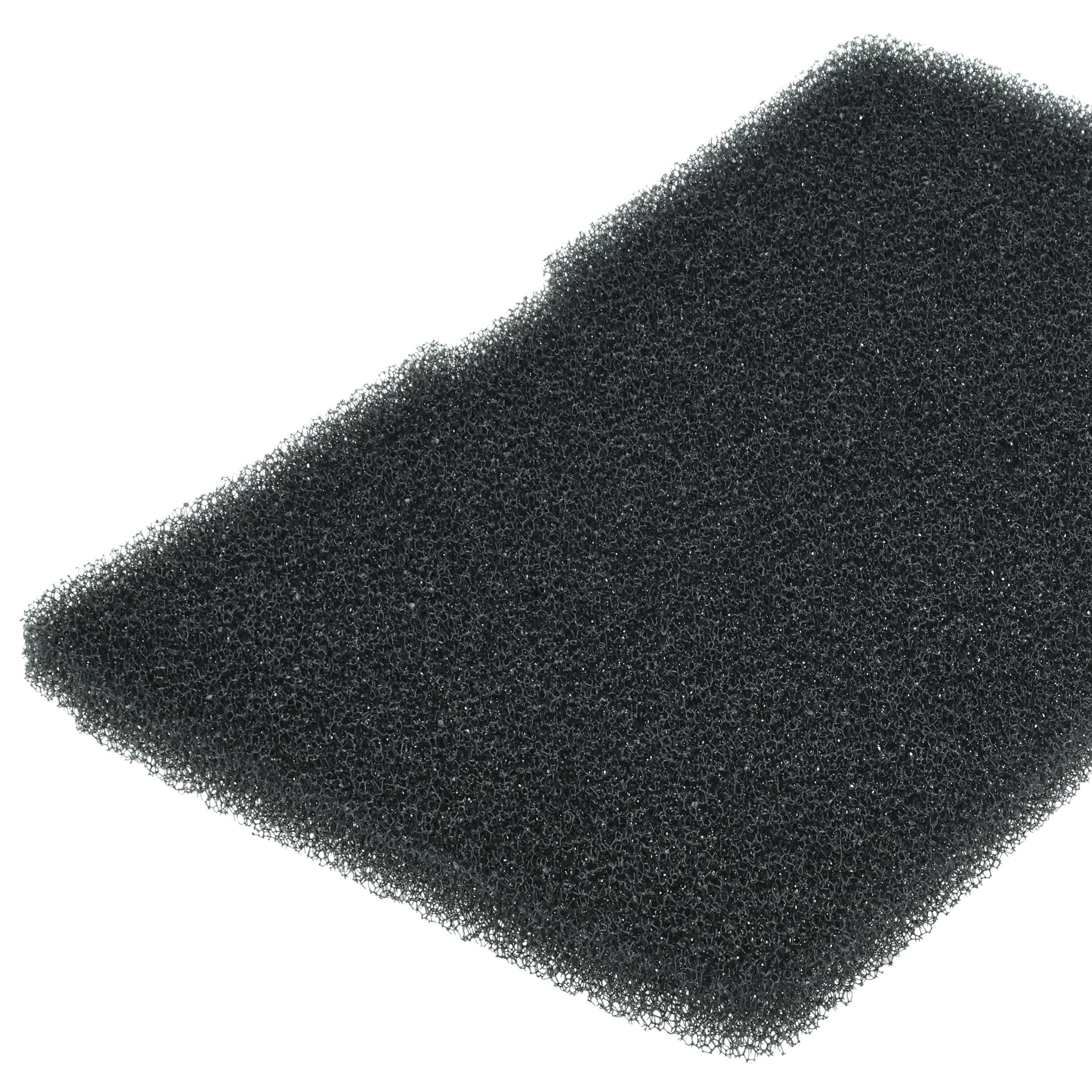 Ein schwarzer Schaumstofffilter mit unregelmäßiger Oberflächenstruktur.