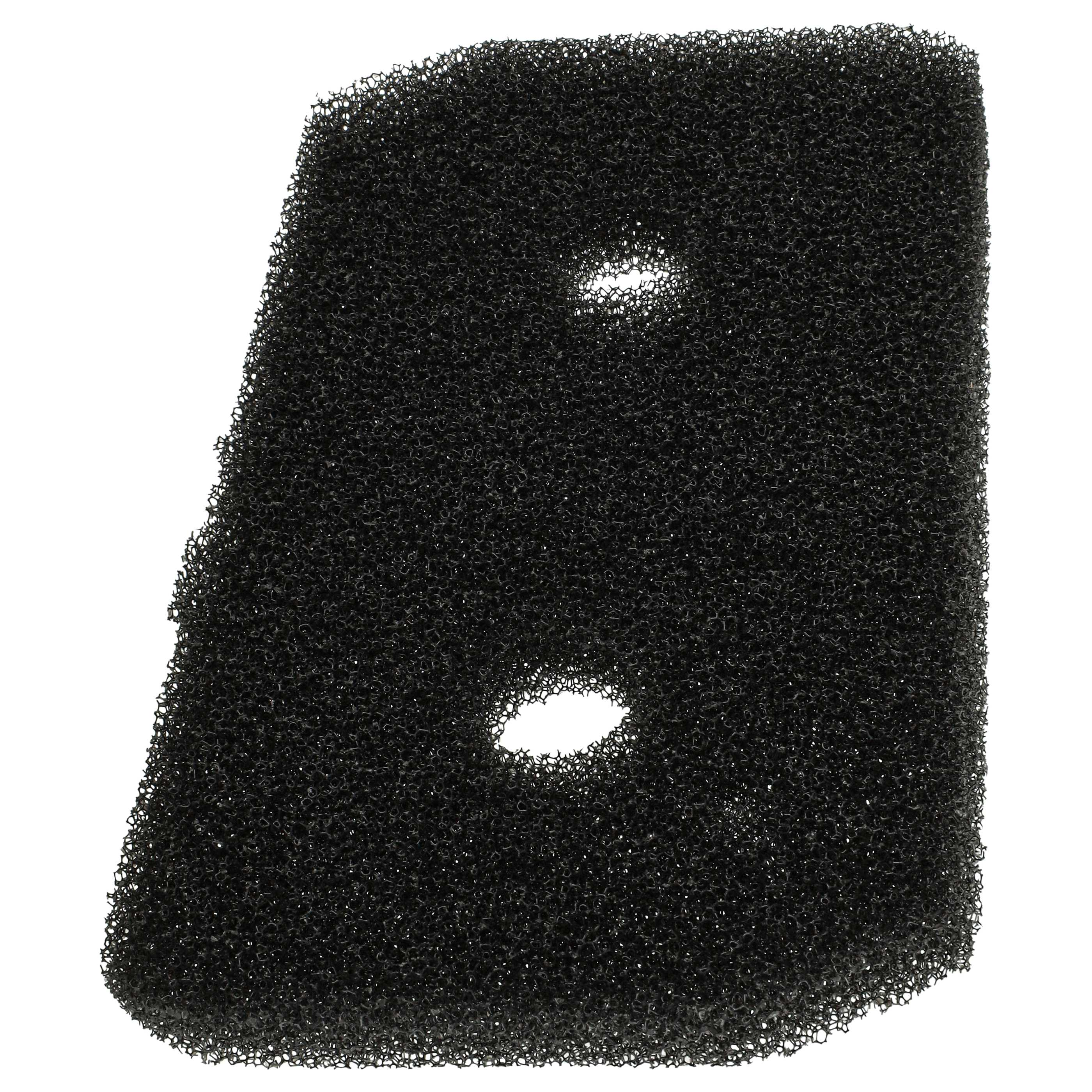 Schwarzer Schaumstofffilter mit zwei ovalen Löchern auf weißem Hintergrund.