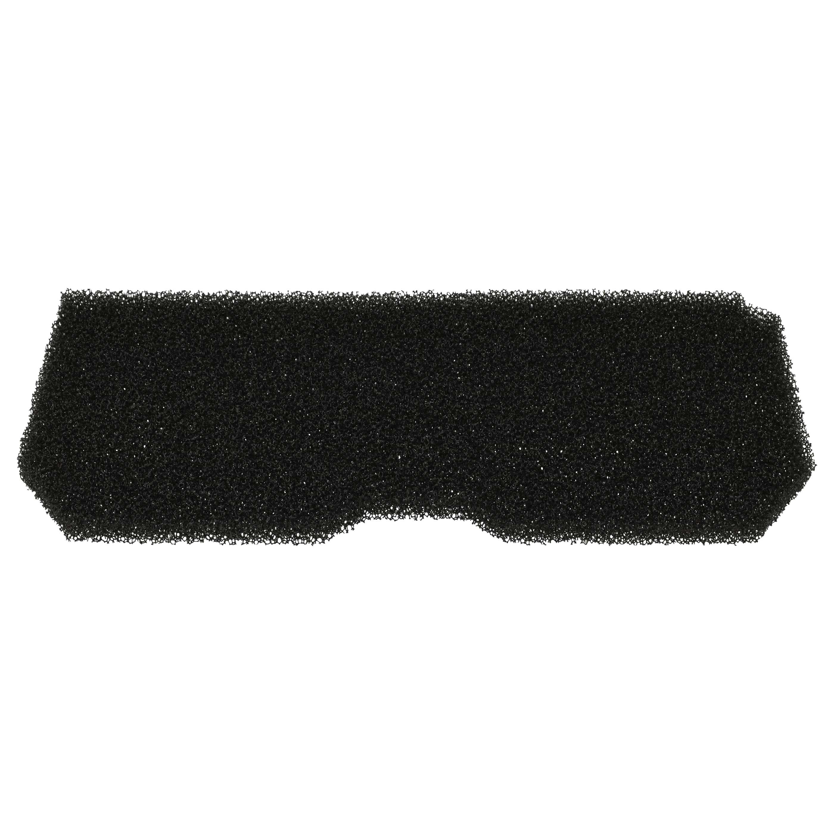 Schwarzer Schaumstofffilter mit einer unregelmäßigen Unterseite.