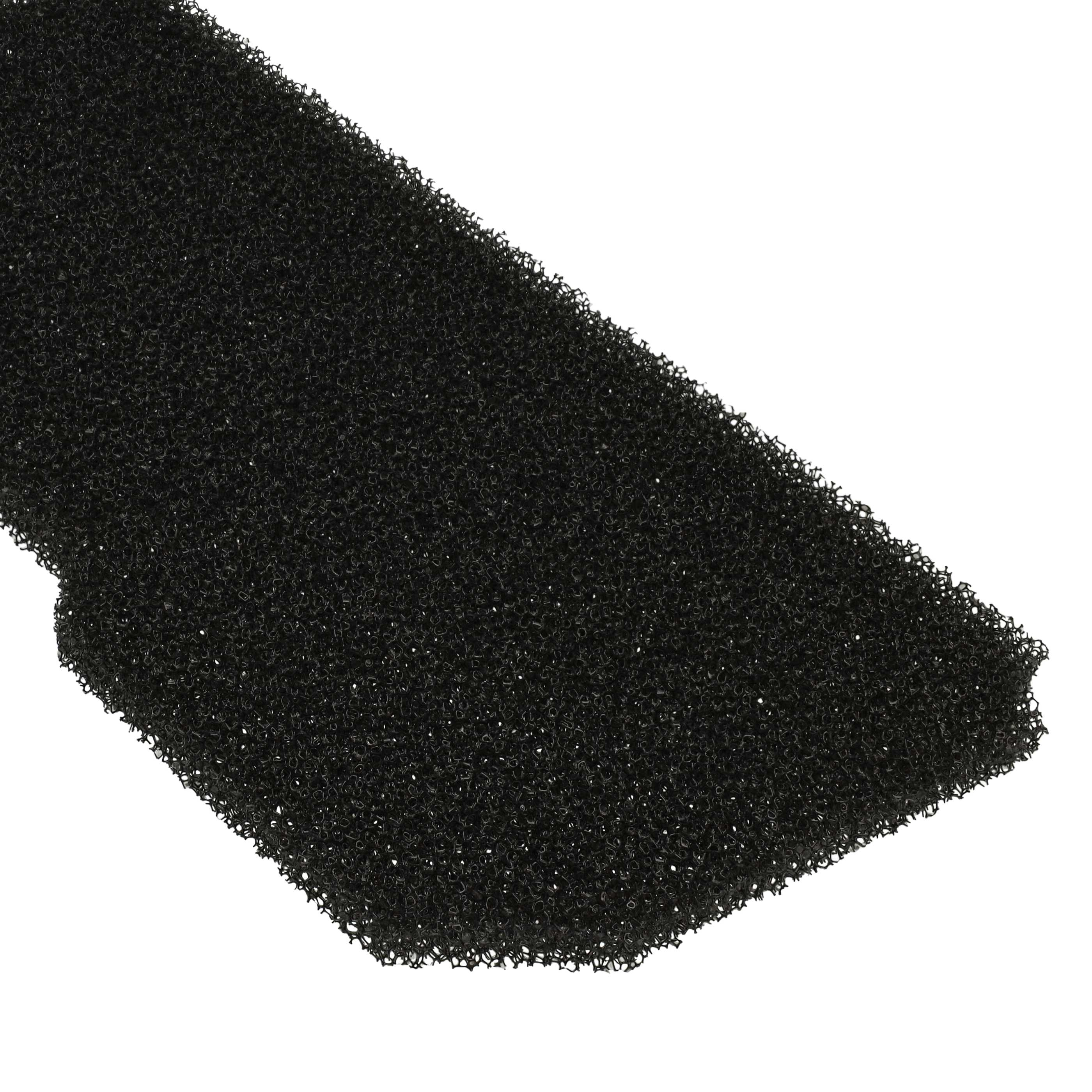 Ein schwarzer, poröser Schaumstofffilter mit einer unregelmäßigen Kante.
