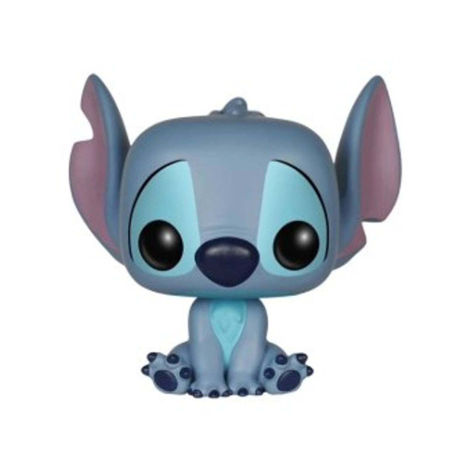 Niebieska figurka Funko Pop Stitch siedzi prosto z dużymi uszami i oczami.