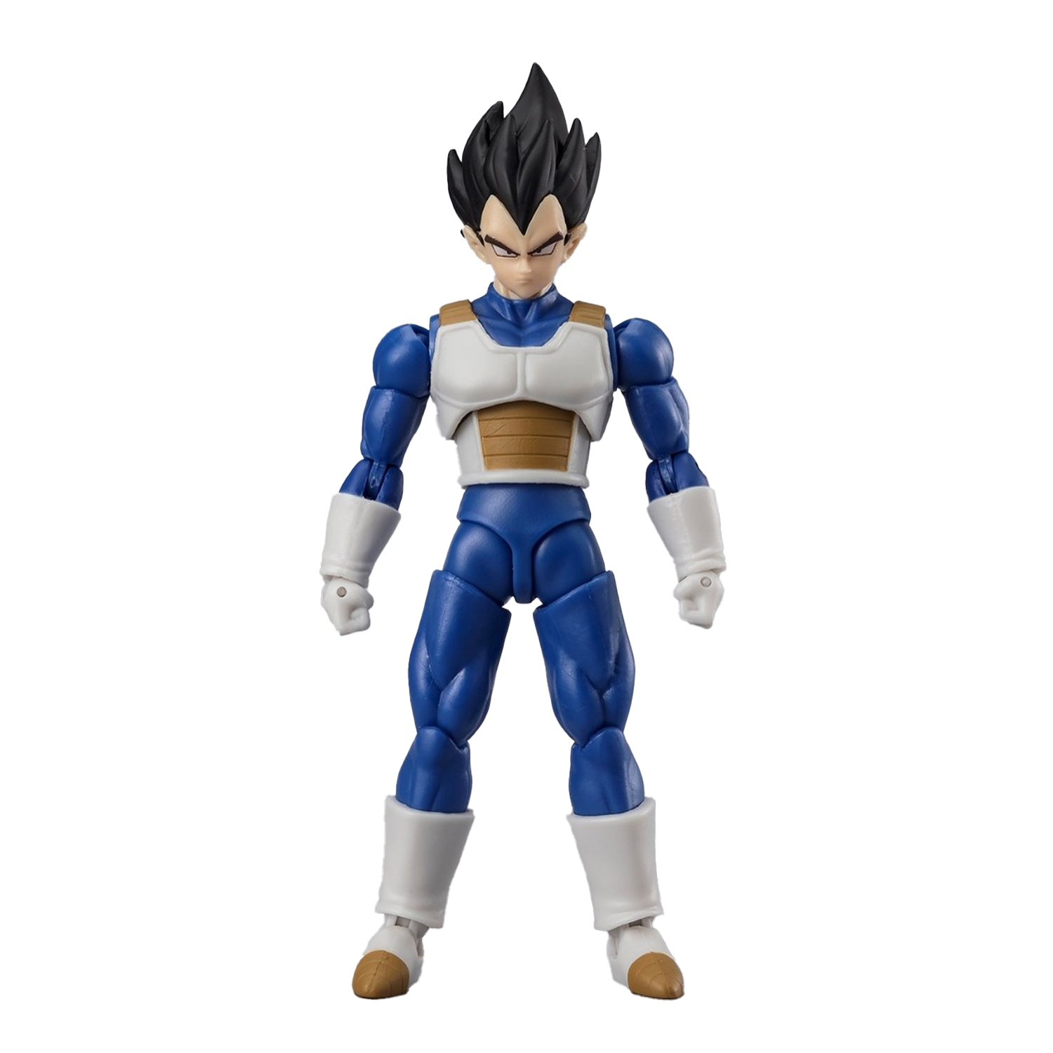 Action figure di Vegeta in armatura blu con accenti bianchi e marroni.