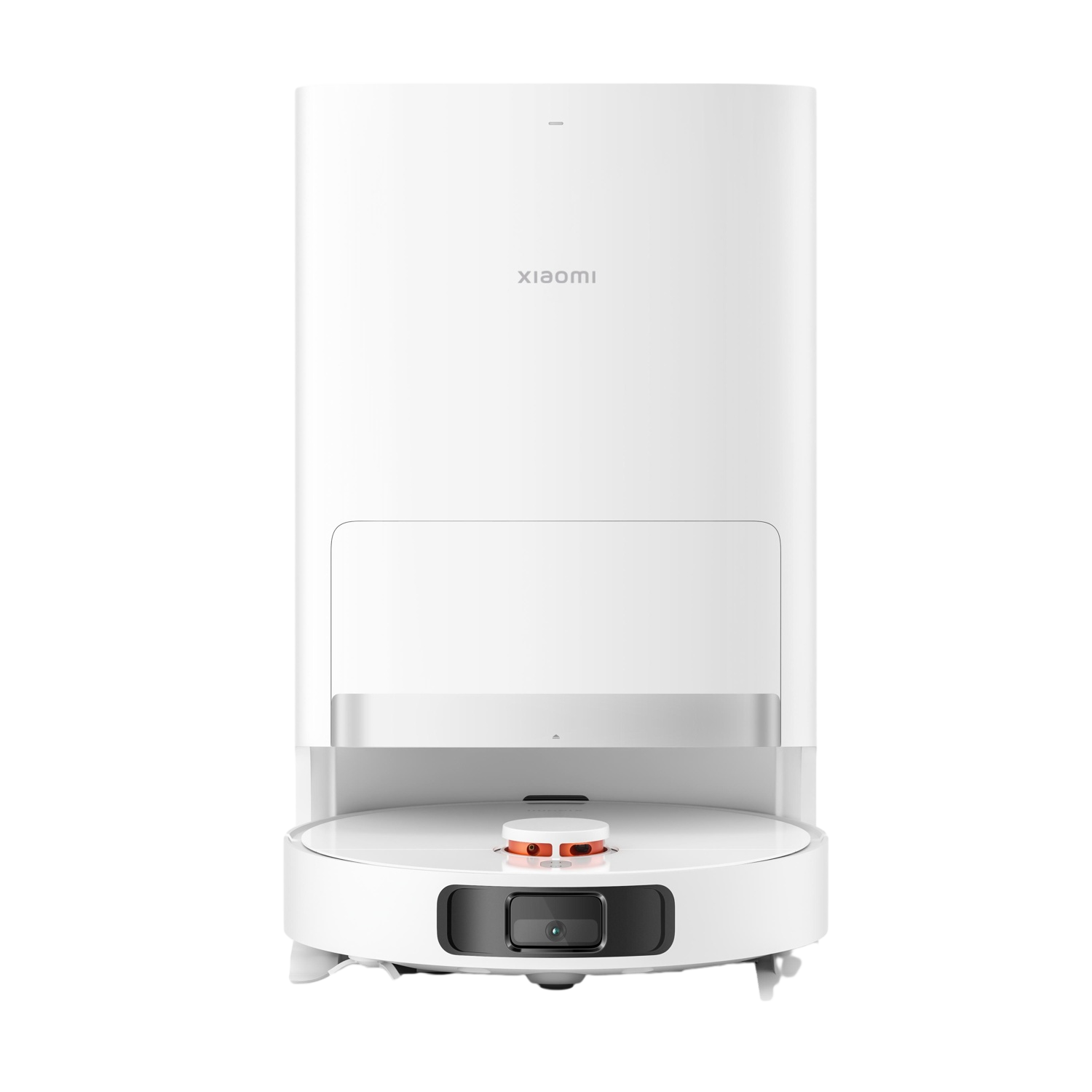 Ein weißer Xiaomi Saugroboter mit Ladestation.