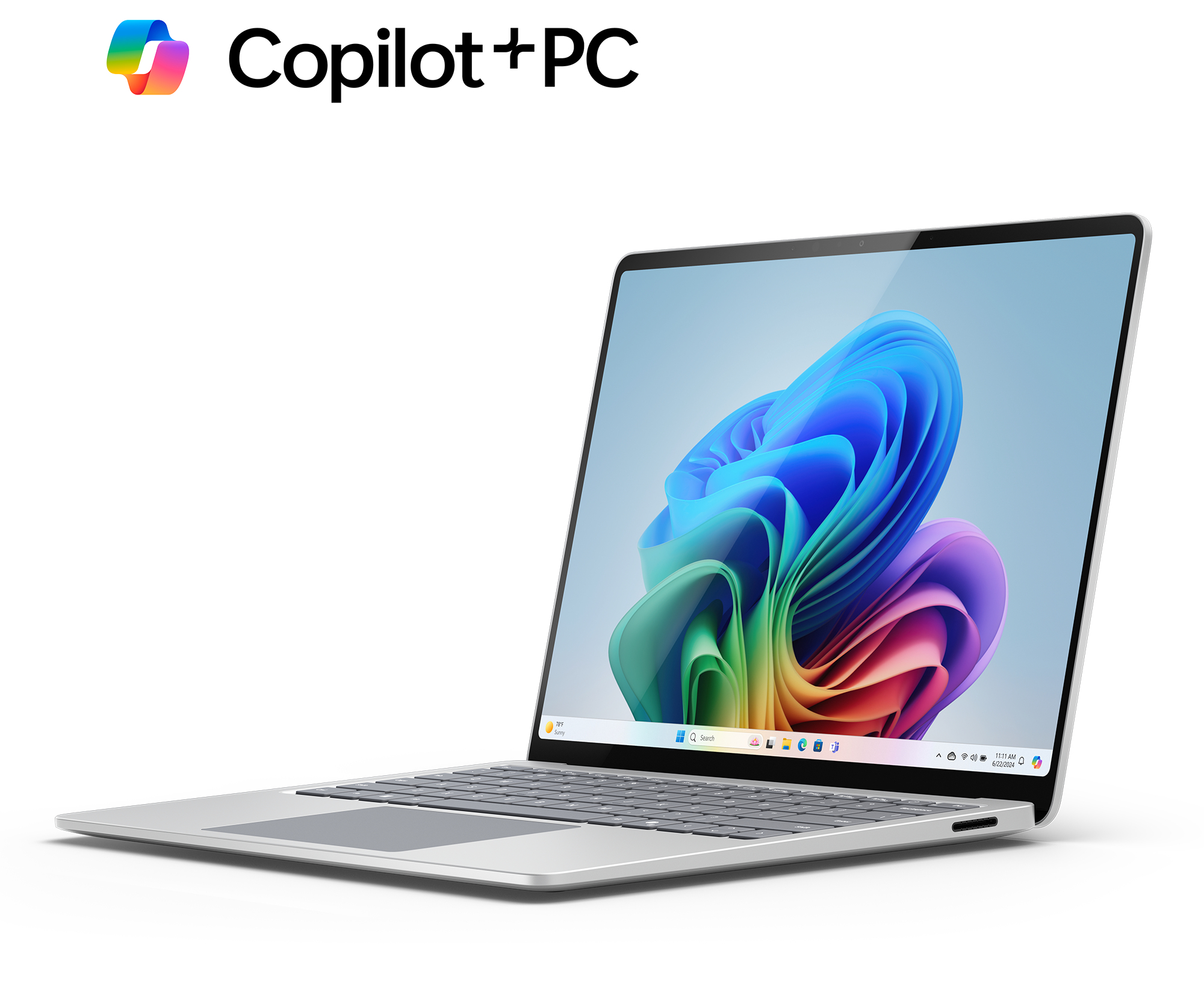Un laptop argentato con uno sfondo astratto e colorato sullo schermo.
