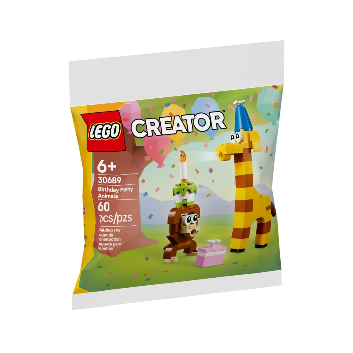 Set LEGO Creator avec girafe, singe et bougie, et cadeau. Décoration festive.
