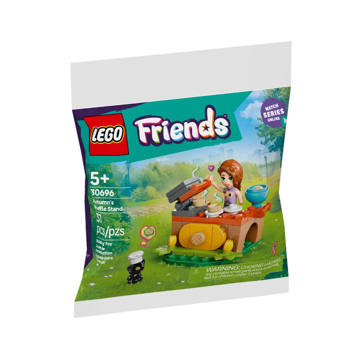 LEGO Friends oyuncak: Sonbahar Waffle Standı figür ve kedi ile.