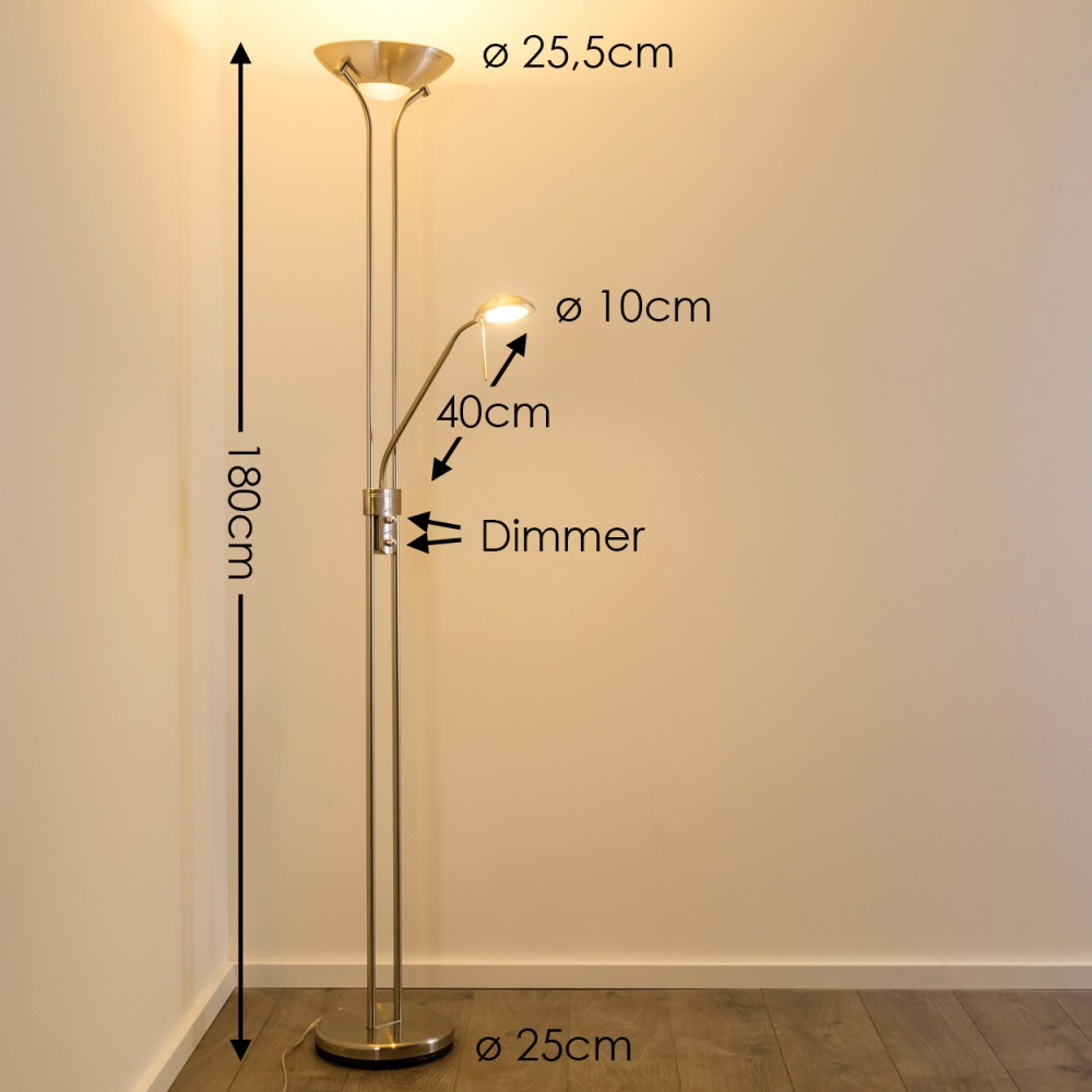 Eine Stehlampe mit zwei Lichtern, 180cm hoch, mit Dimmer.
