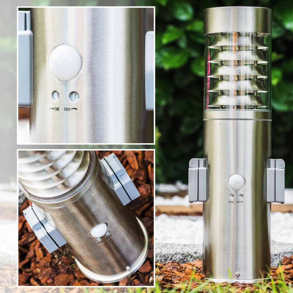 Ein wetterfester Sensor aus Edelstahl mit Glasaufsatz, montiert im Freien.