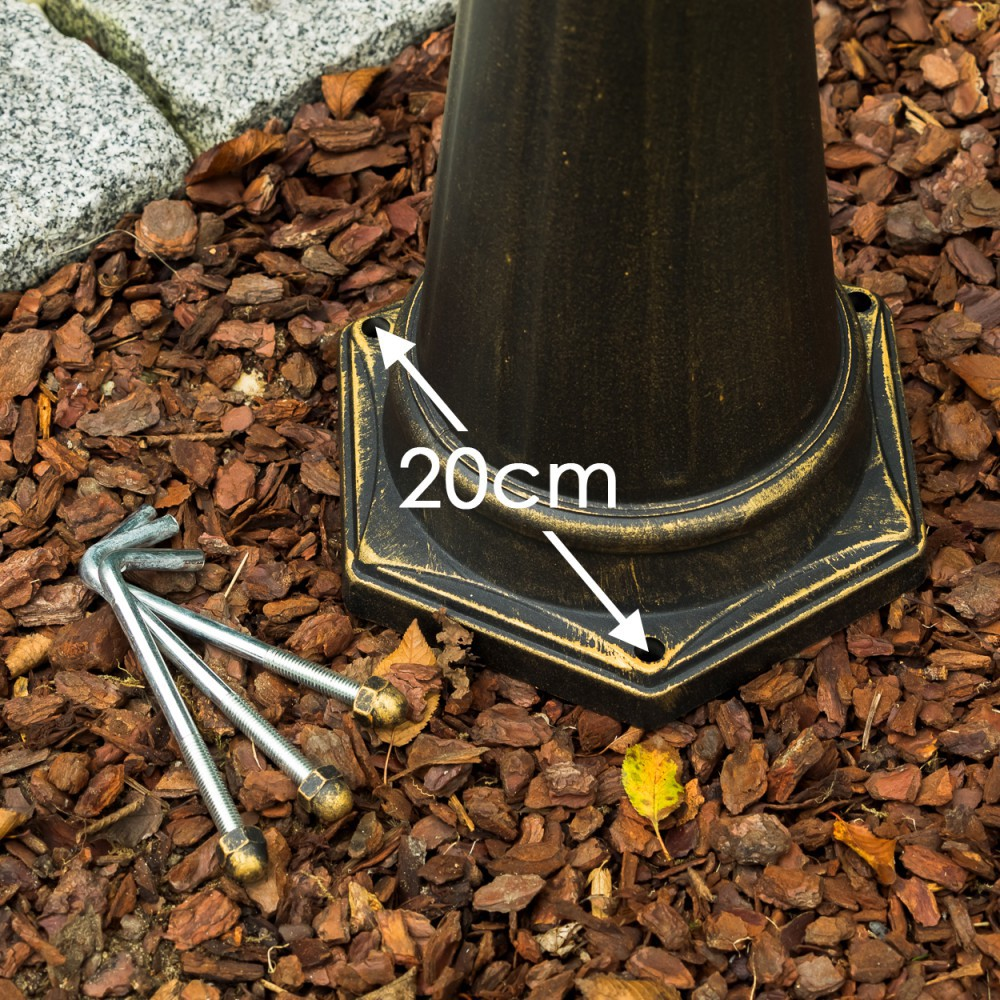 Basis eines schwarzen Pfostens mit Goldverzierungen, 20cm Markierung.