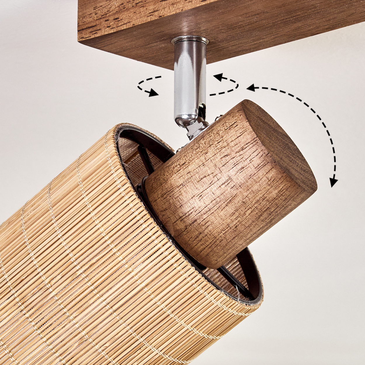 Holzlampe mit Bambusschirm, schwenkbar