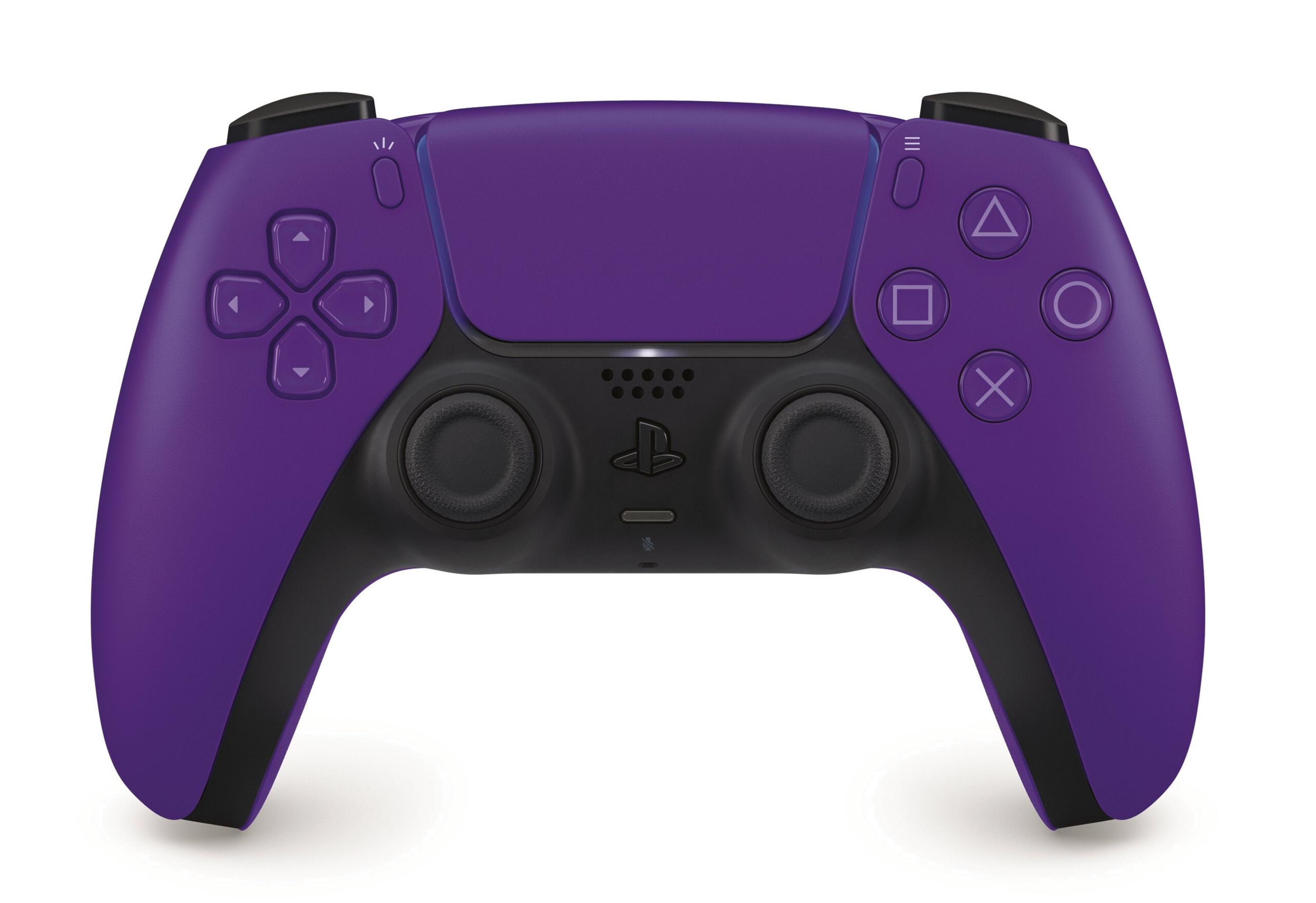 Controller viola con accenti e pulsanti neri.