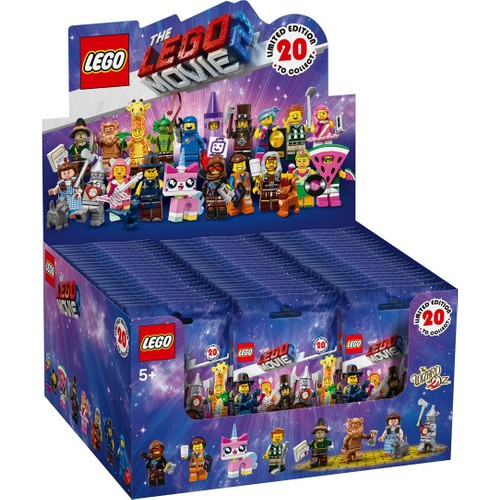 Uzay temalı teşhir kutusunda Lego Film koleksiyonluk minifigürler.