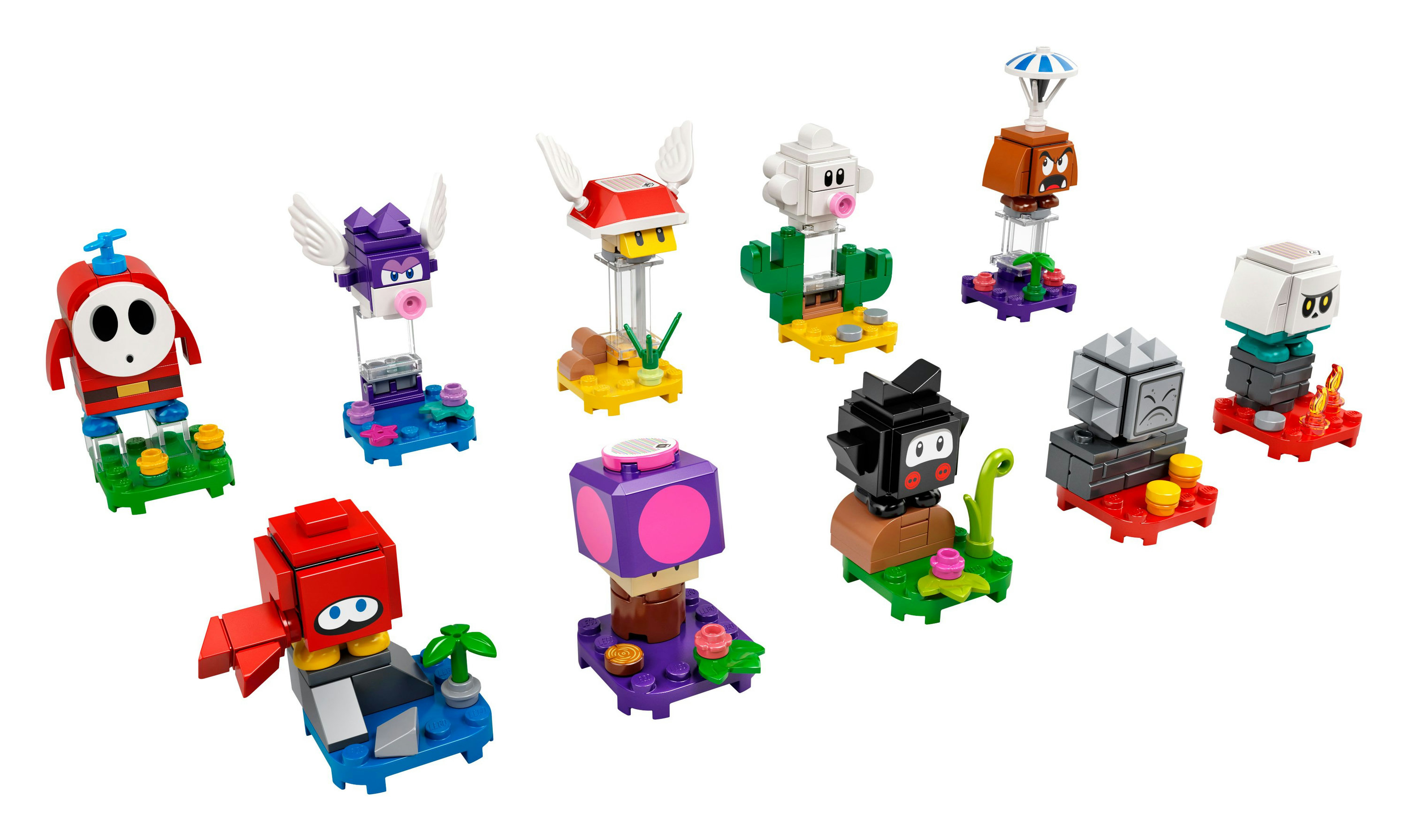 Figurines Lego : Shy Guy, Koopa Paratroopa, Goomba, Cactus, etc.