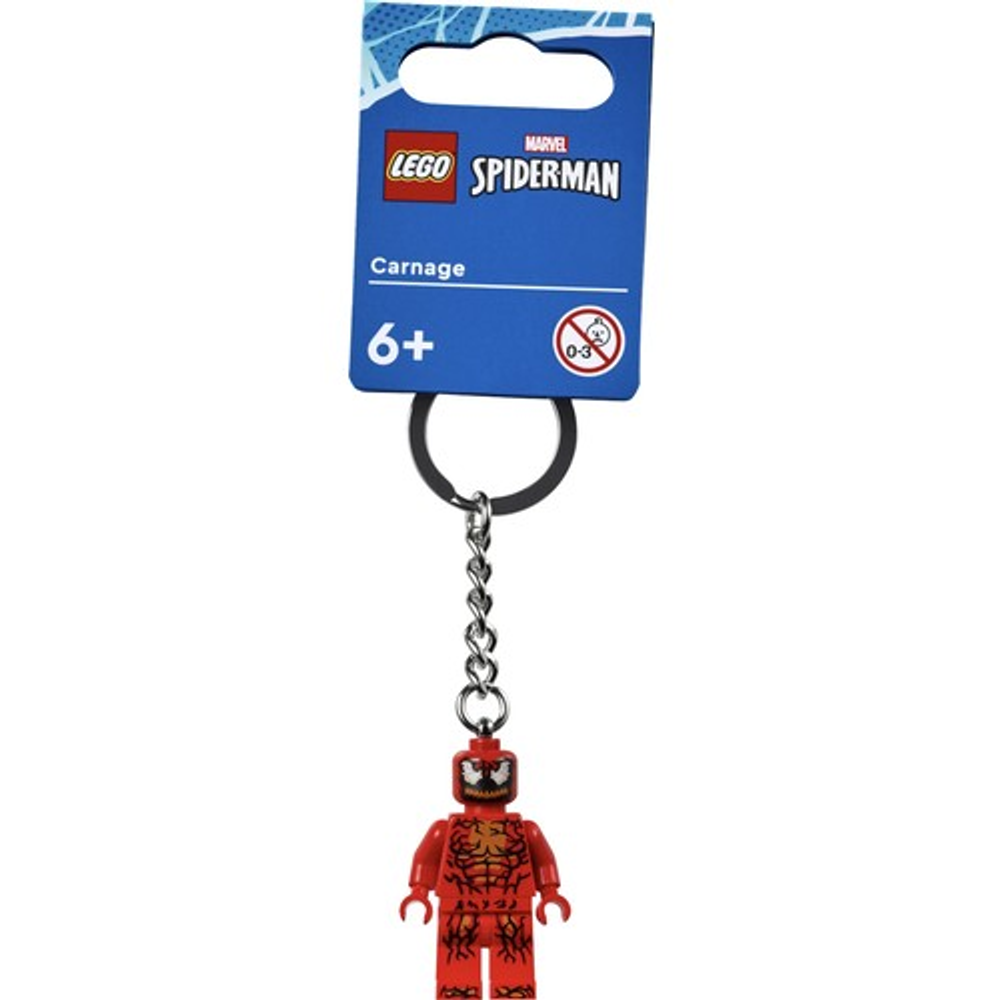 Spider-Man Carnage figürlü kırmızı Lego anahtarlık.