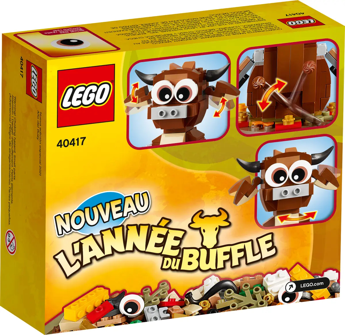 Set LEGO 40417 "Anno del Bue" con un modello di bue marrone costruito con mattoncini marroni e bianchi.