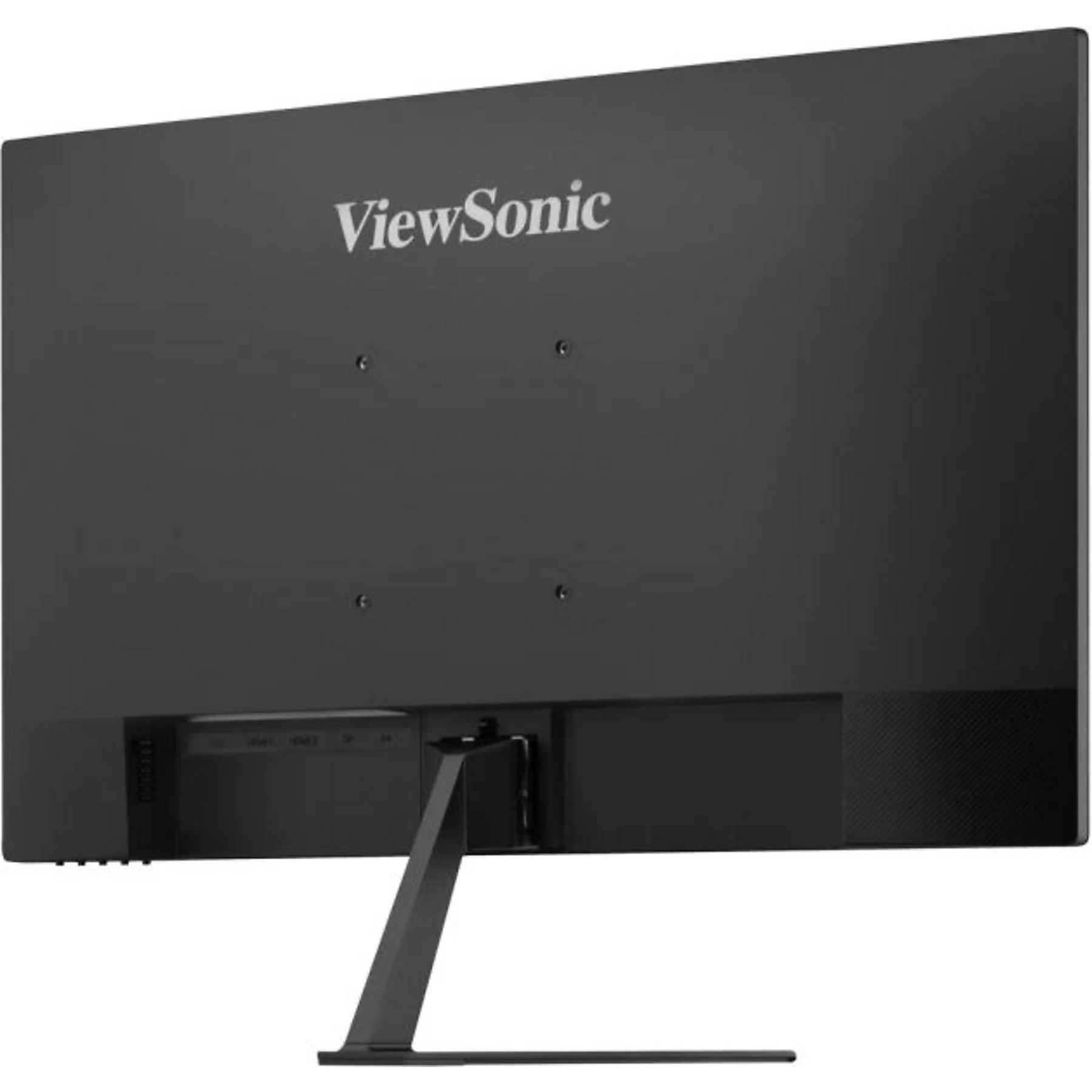 Tył czarnego monitora ViewSonic ze stojakiem i portami.