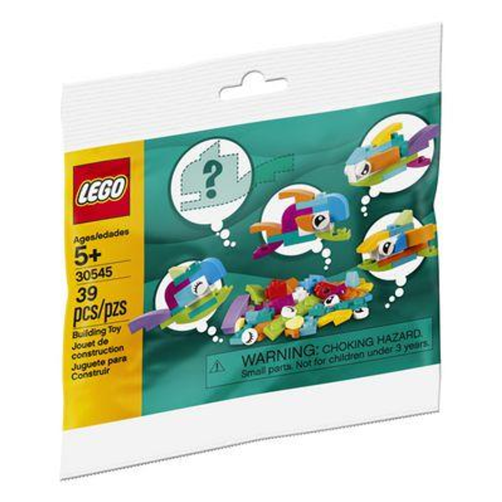 Busta LEGO con mattoncini colorati a forma di pesce, 5+.