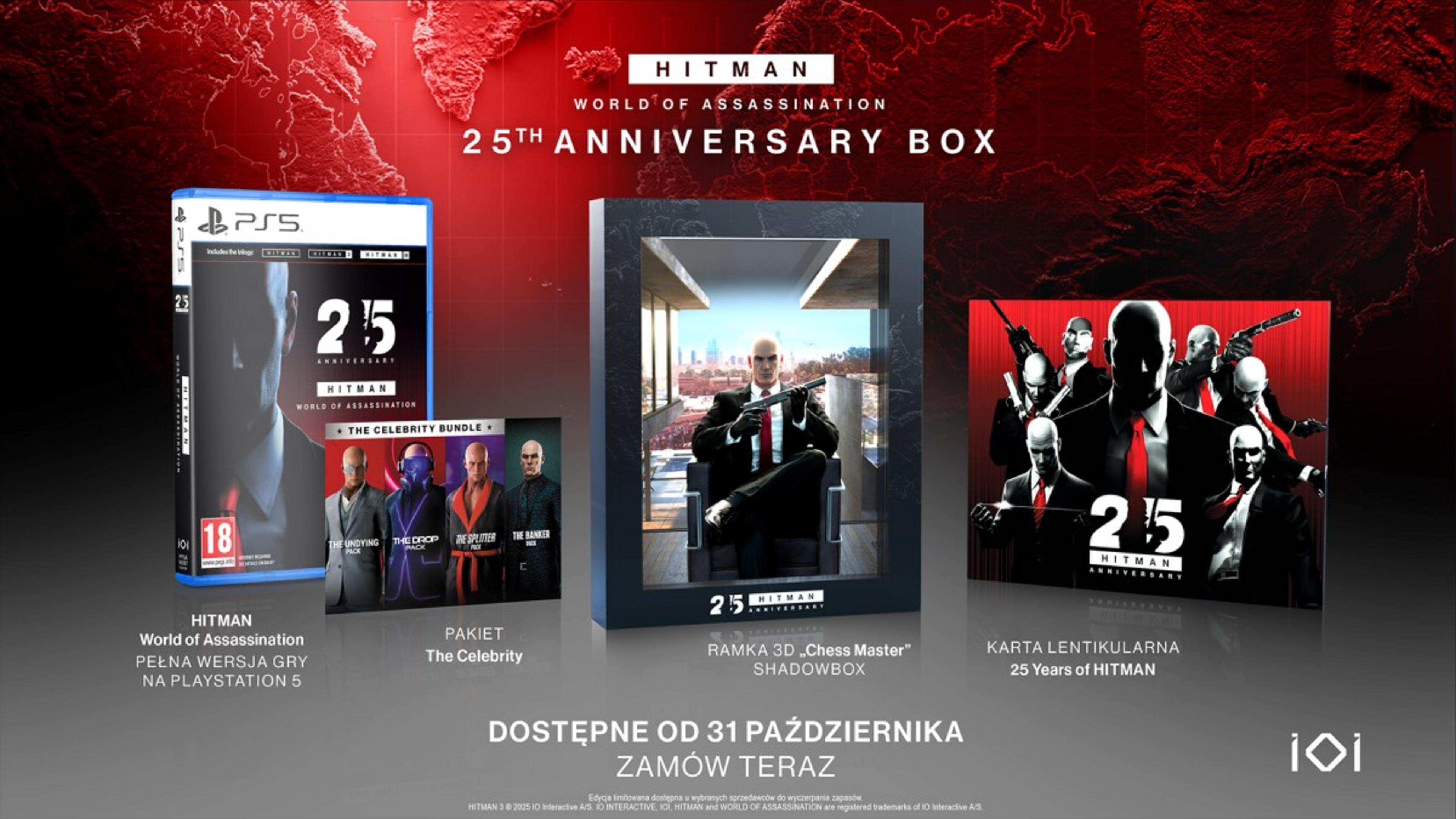 Box Hitman 25th Anniversary con gioco PS5, shadowbox e card lenticolare.