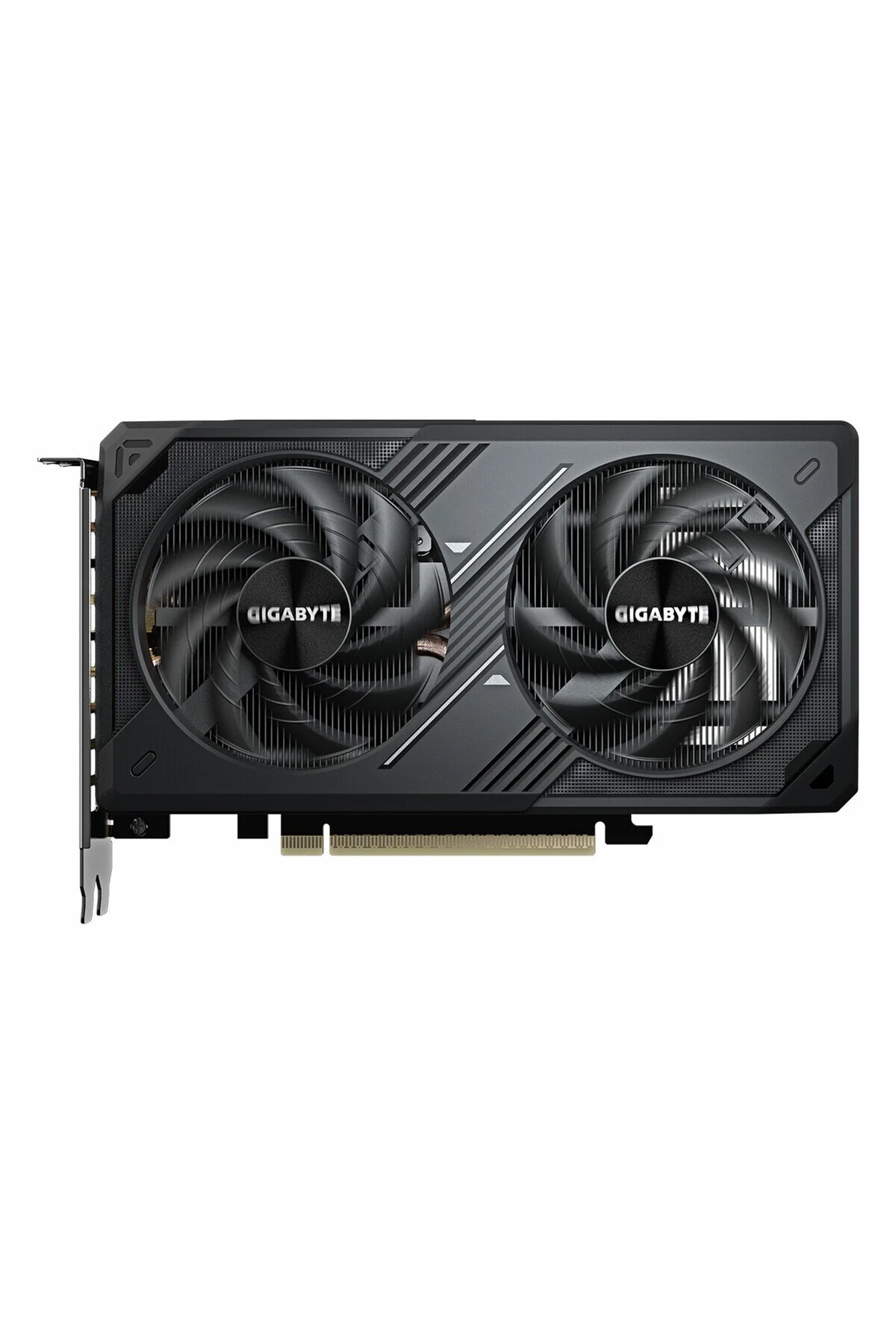 Gigabyte logolu, iki fanlı siyah ekran kartı.